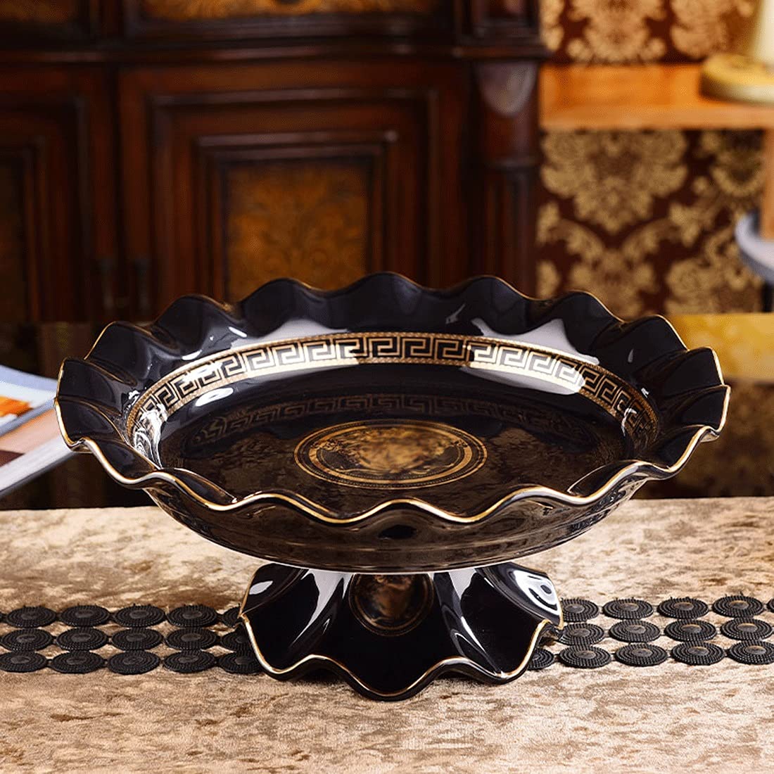 Ceramic Fruit Bowl Set - Elegant Cake Stand & Serving Tray for Coffee Table Decor - Perfect for Living Room, Kitchen & Party Display (3-Piece)
