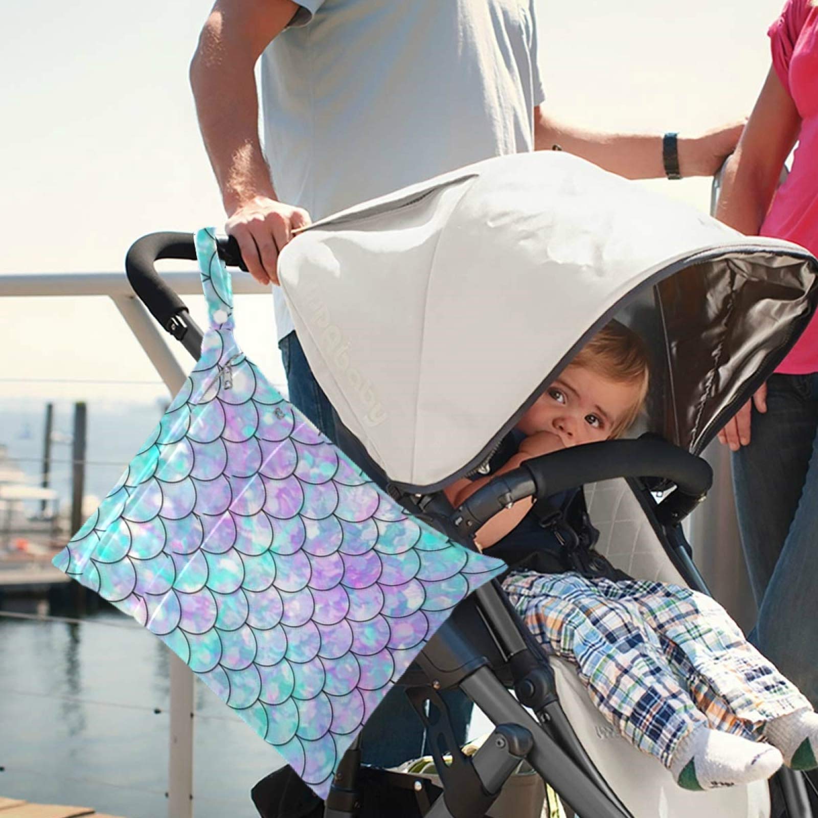 Visesunny 2-Pack Waterproof Wet Bags with Zipper - Reusable Washable Mermaid Scale Design for Swimsuits, Gym Clothes & Diapers - Perfect for Beach, Pool, Travel, Daycare & Stroller Organization