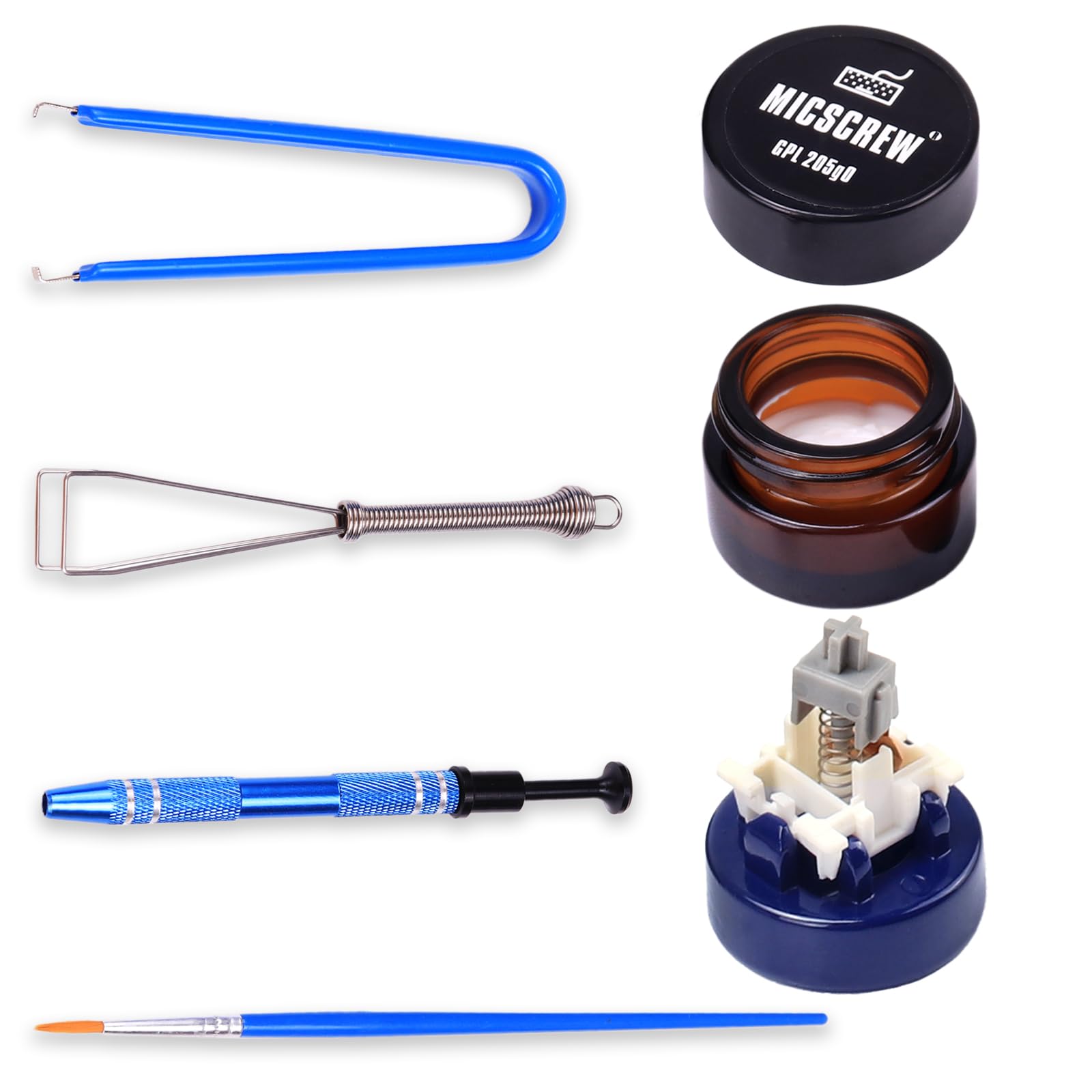 6 PCS Keyboard Lubrication Kit - Includes 0.17 OZ GPL 205G0 Grease, Switch Opener for MX Mechanical Keyboard, Keycap Puller, Switch Puller, Stem Holder & Lube Brush | Perfect for Keyboard Maintenance, DIY Switch Lubing & Mechanical Keyboard Enthusiasts