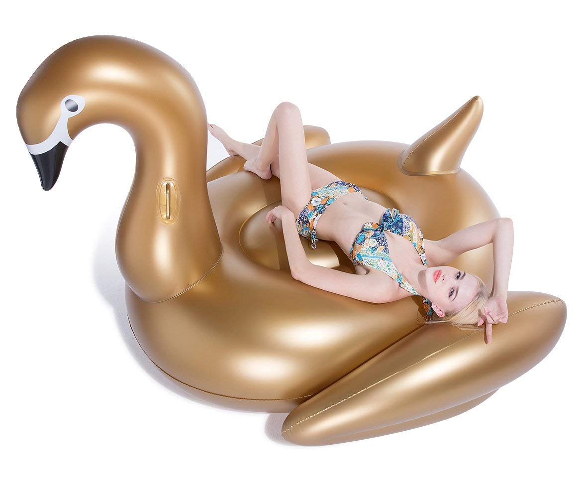Jasonwell XXXL Giant Inflatable Golden Swan Pool Float - Quick-Fill Valves, Durable Beach & Pool Floatie for Adults Kids, Summer Party Decor, Lounge Raft for Swimming Pools, Lakes, and Backyard Gatherings