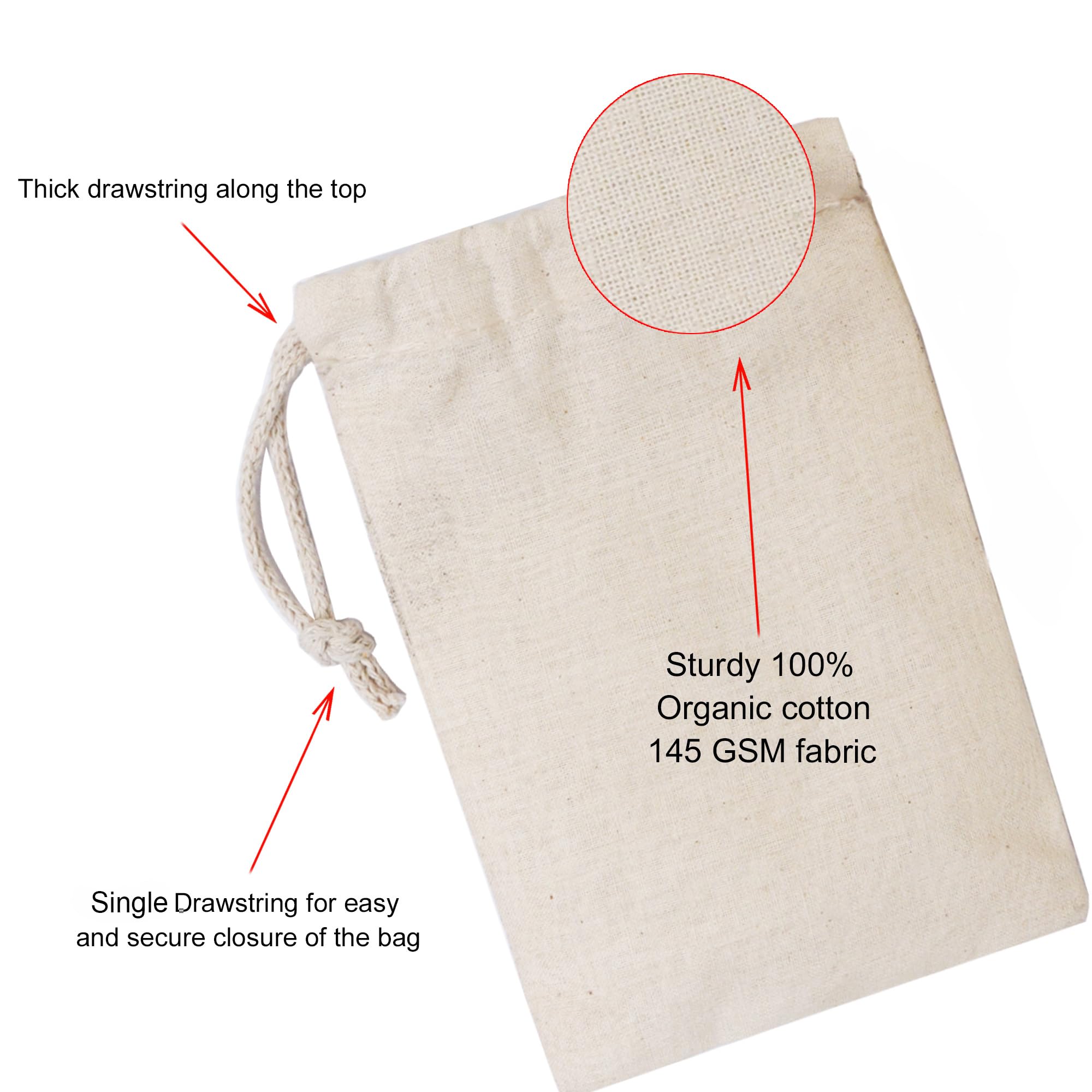Organic Cotton Muslin Drawstring Bags - 100% Natural Eco-Friendly Reusable Storage Pouches (8x10 Inches, Pack of 25) - Perfect for Wedding Favors, Gift Packaging, Bulk Food Storage & Travel Essentials