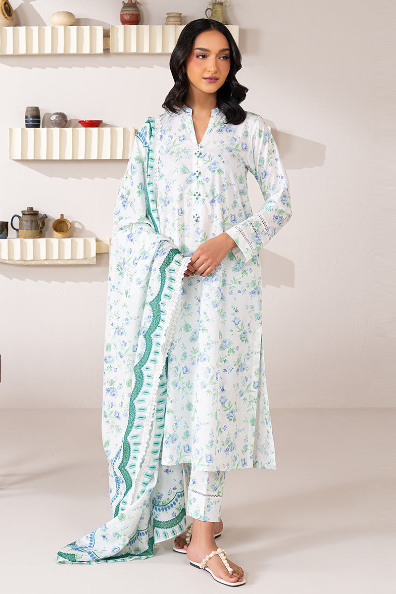 Majestic White 3 Piece Printed Lawn Suit for Women - Elegant Pakistani Formal Dress - Perfect for Weddings, Parties & Special Occasions