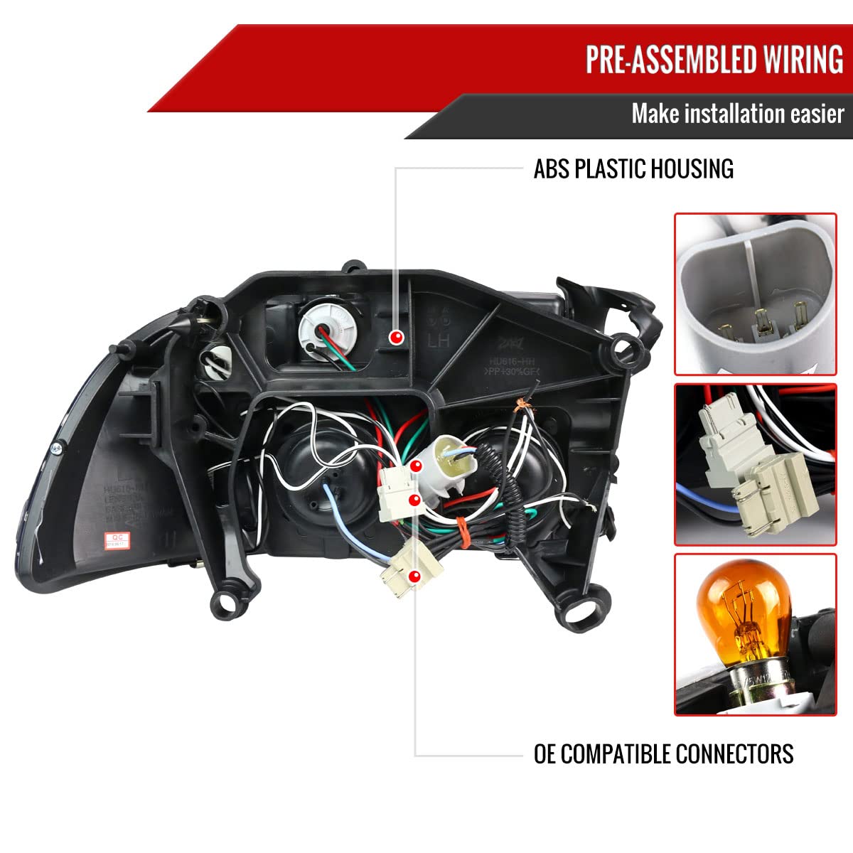 98-03 Glossy Black LED Halo Projector Headlights - Compatible with 1997-2003 Models - High Visibility for Night Driving & Off-Road Adventures