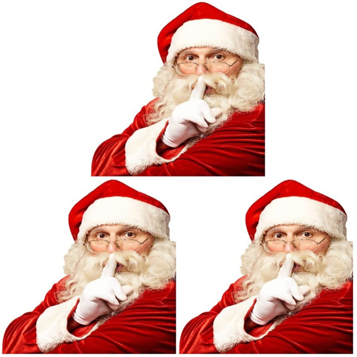 FAVOMOTO 3D Santa Claus Car Window Stickers 3 Pack - Christmas Windshield & Rear Window Decals for Holiday Car Decorations