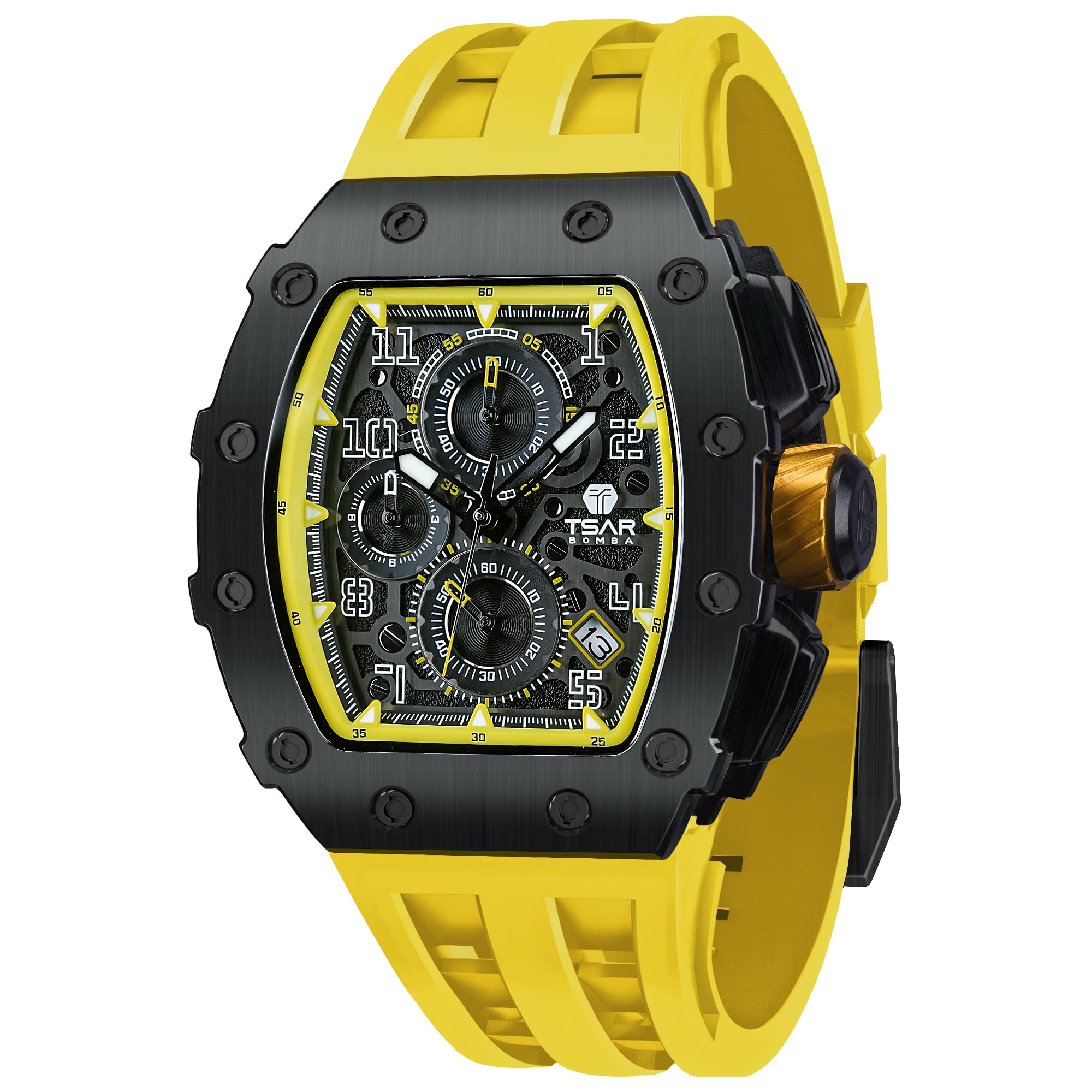 TSAR BOMBA Luxury Men's Tonneau Watch - Waterproof 50M Analog Chronograph with Date Calendar - Business Dress & Diver Watch for Men - Large Square Face Wristwatch - Perfect for Office, Formal Events & Water Activities