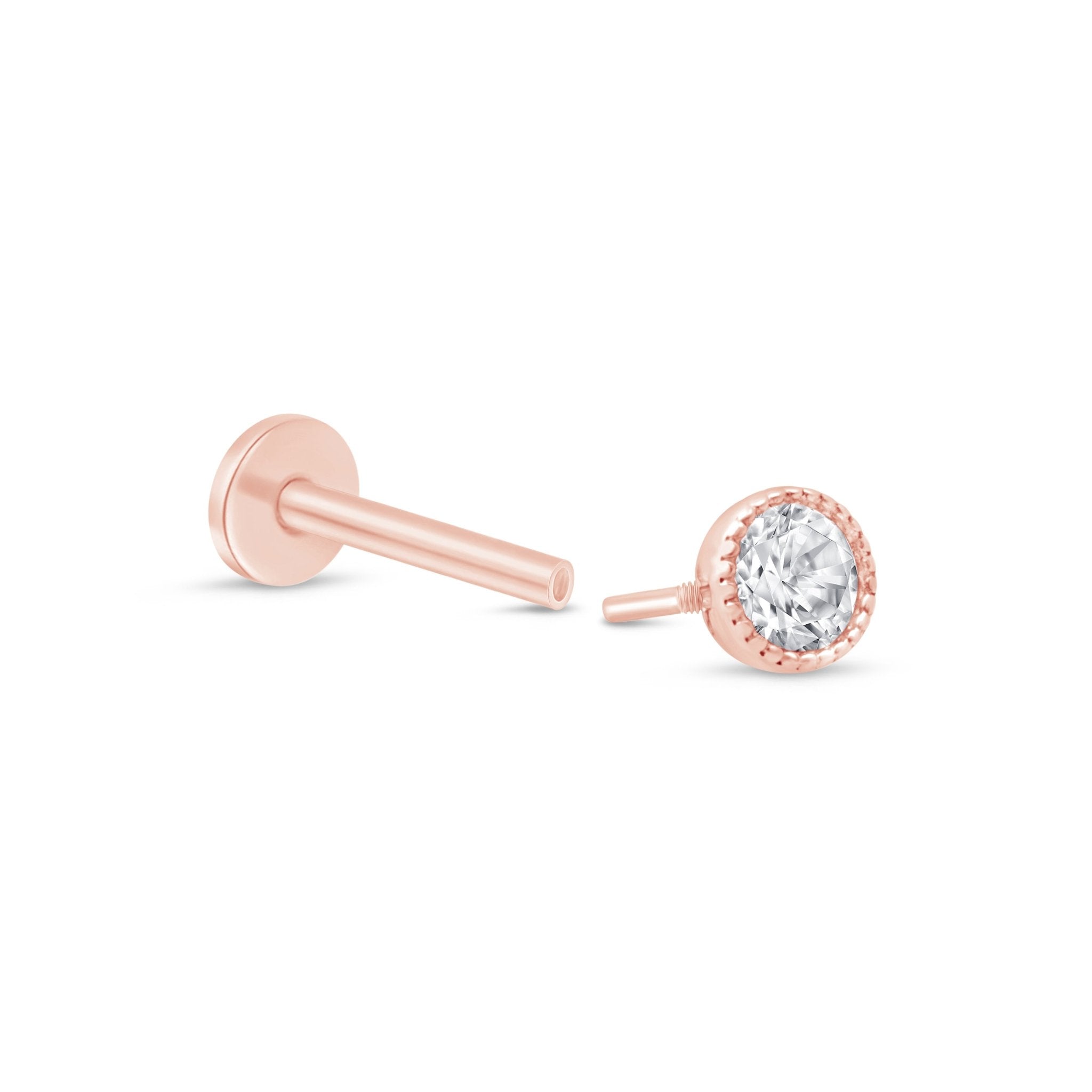 14K Rose Gold Gemstone Flat Back Stud Earrings with Milgrain Detailing - Perfect for Everyday Wear, Gifts & Special Occasions