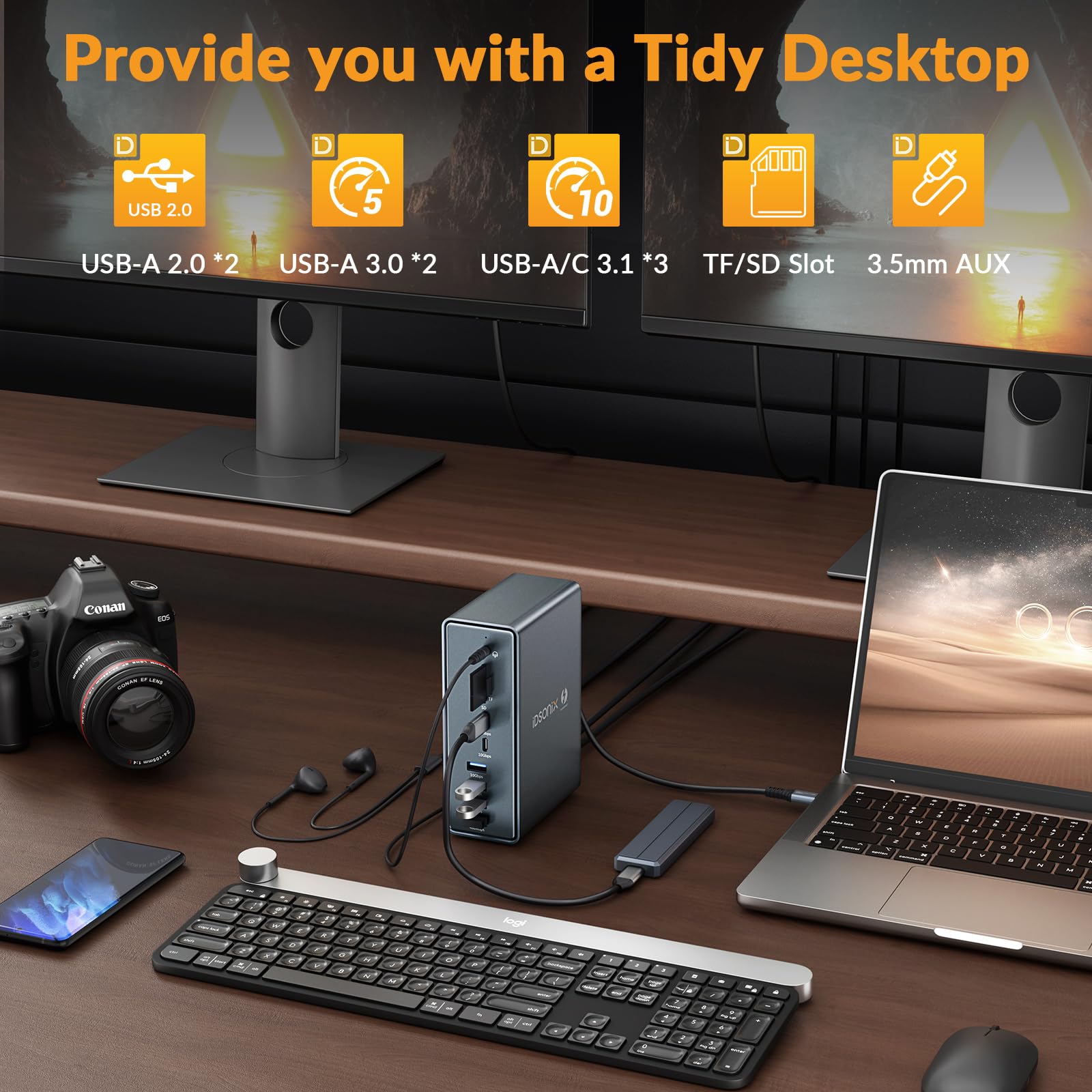 iDsonix Thunderbolt 3 Dock - 15-in-1 USB C Docking Station for MacBook Pro/Air & Windows Laptops - Dual Monitor Support (4K@60Hz), Thunderbolt 3, DisplayPort, 3x USB-C (10Gbps), 4x USB-A, Gigabit Ethernet, 65W PD - Perfect for Home Office, Gaming & Video Editing Setup