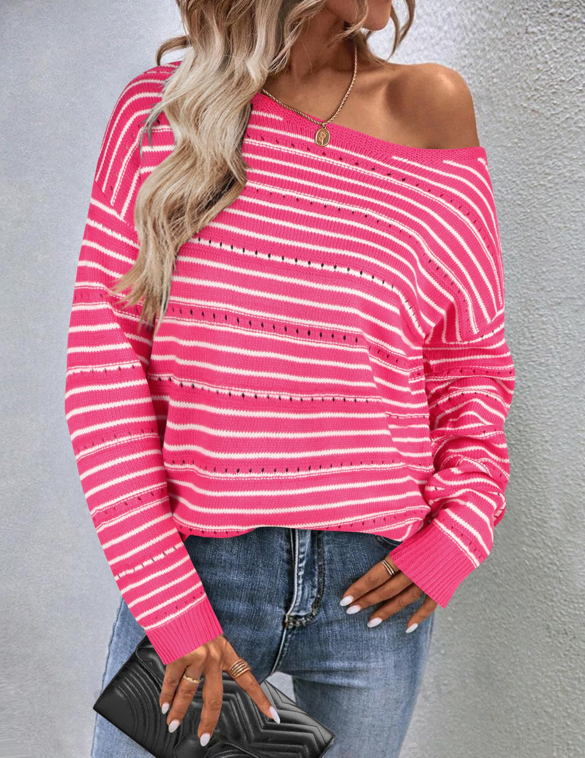 Zeagoo Women's Cute Long Sleeve Off Shoulder Sweater - Hollow Out Crochet Pullover Top for Casual & Dressy Outfits | Perfect for Date Night, Office Wear & Fall Fashion
