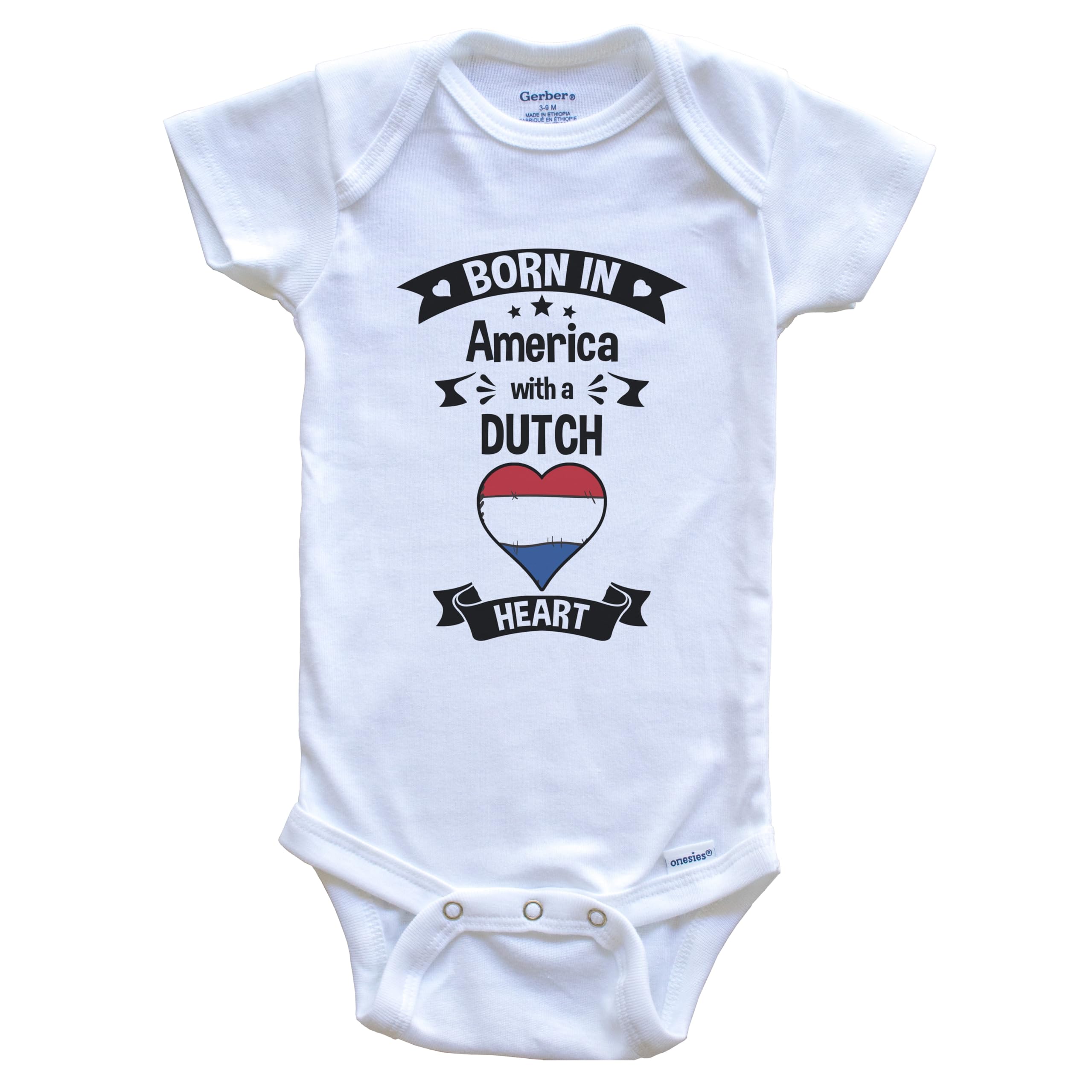 Born in America with A Dutch Heart One Piece Baby Bodysuit - Soft Cotton Infant Romper for Newborns & Toddlers - Perfect for Family Photos, Holidays & Everyday Wear
