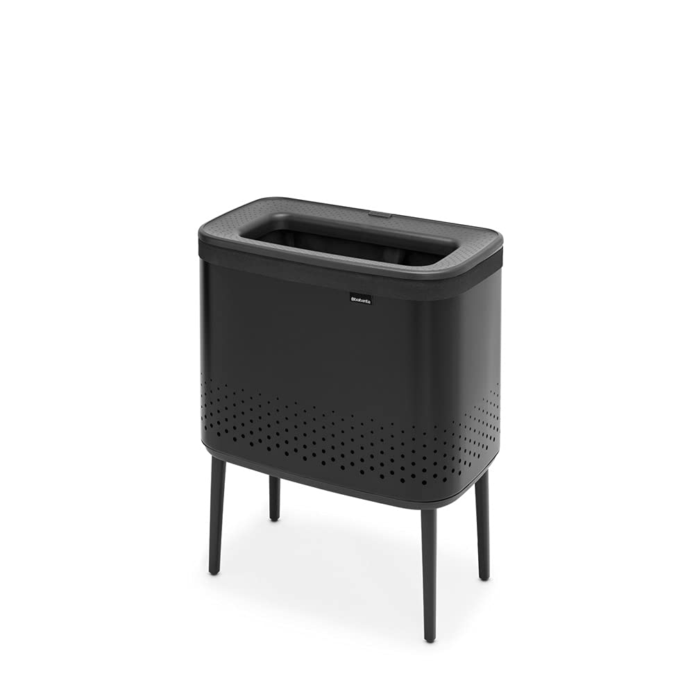 Brabantia Bo Laundry Hamper 16 Gallon - Removable Ventilated Laundry Basket with Flat Back, Stylish Matt Black Dirty Clothes Bin | Rust-Resistant Bathroom Hamper for Bedroom, Laundry Room & Dorm Organization