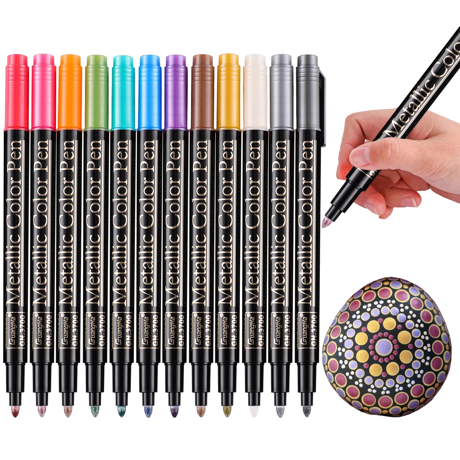 Sunshilor 12-Color Metallic Marker Pens Set - Medium Point Paint Markers for Black Paper, Rock Painting, Card Making & DIY Crafts | Perfect for Metal, Wood, Ceramic, Glass & Photo Albums | Ideal for Artists, Scrapbooking & Home Decor Projects
