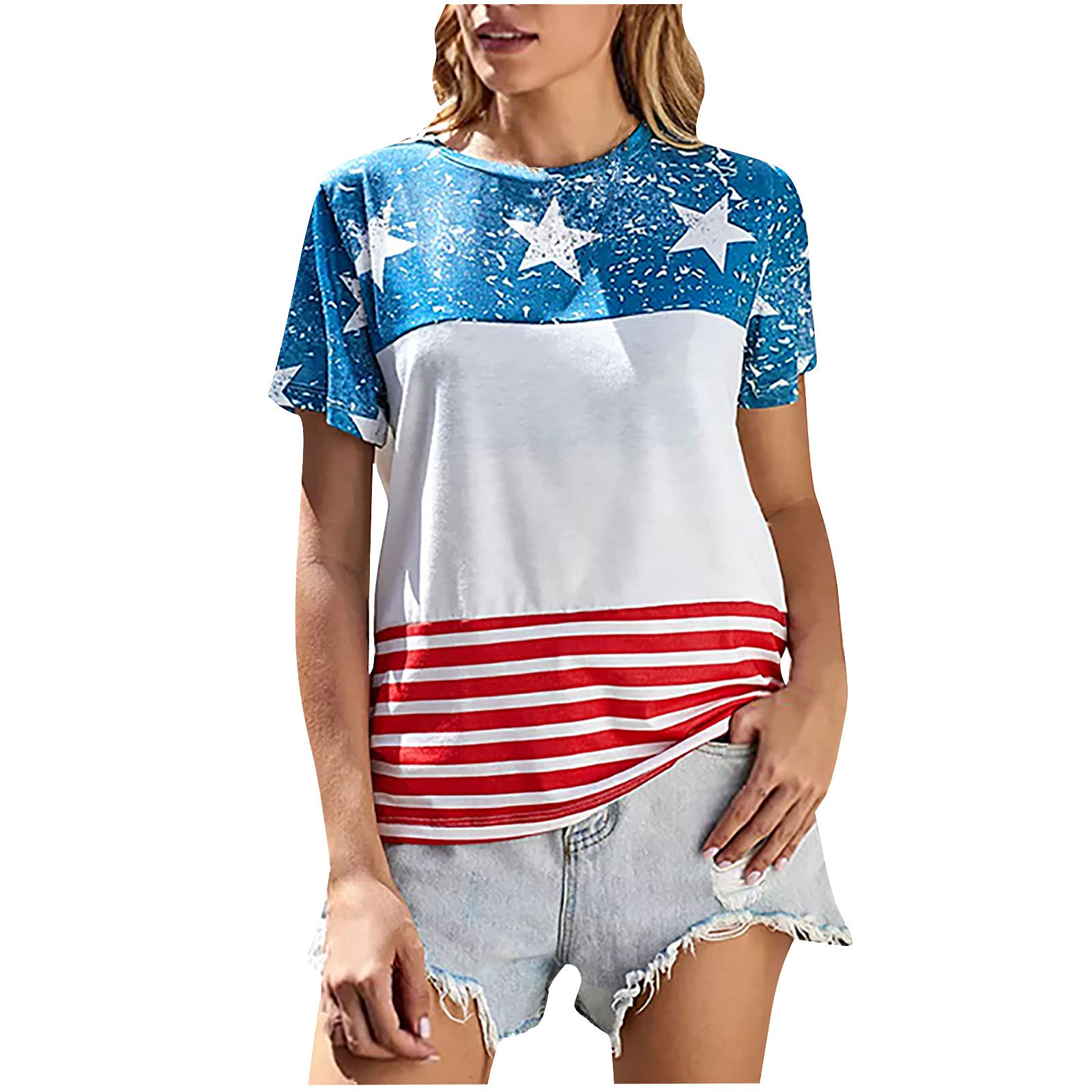 Zainafacai Women's Short Sleeve 4th of July T-Shirt - Funny American Flag Graphic Independence Day Tee for Patriotic Celebrations & Summer Outfits