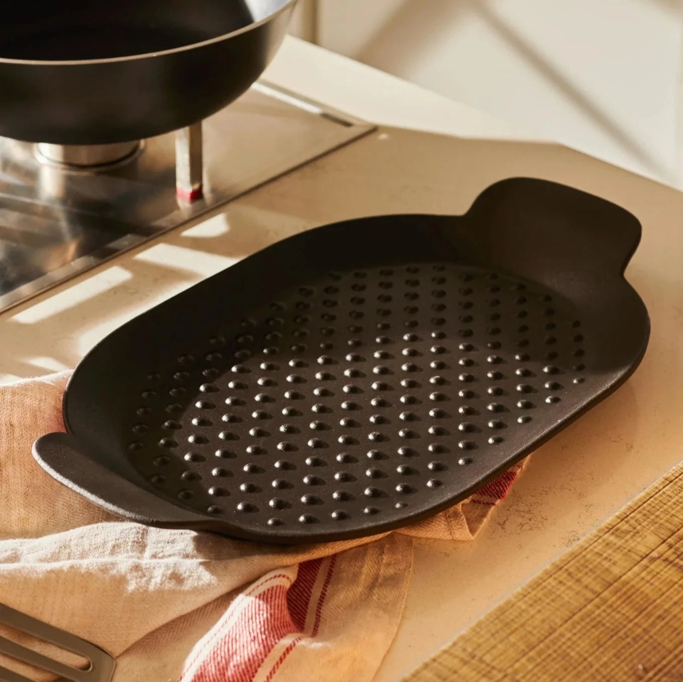 Premium Edo Cast Iron Grill Pan - 12 Inch Pre-Seasoned Skillet for Steak, Chicken & Vegetables - Perfect for Indoor & Outdoor Cooking, Camping & BBQ