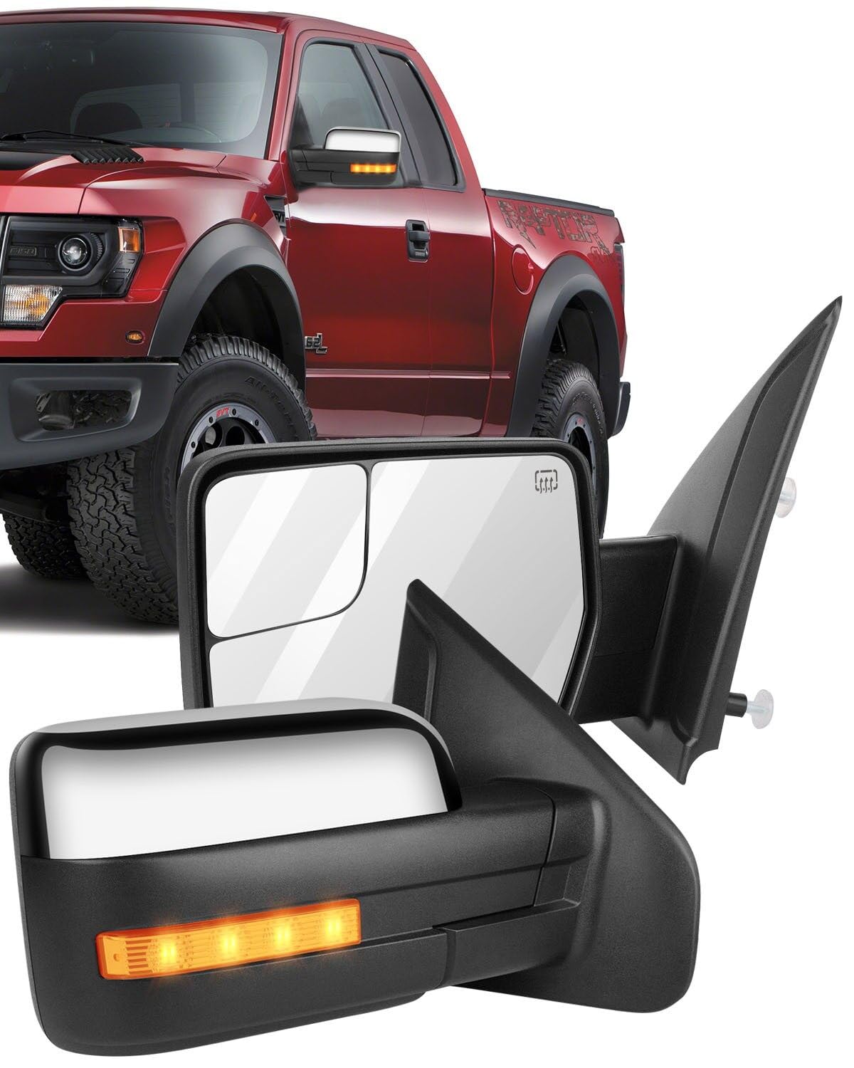 ECCPP Power Heated Towing Mirrors for 2004-2014 Ford F-150 - Left & Right Side with Turn Signal, Puddle Light, Chrome Cap & Manual Folding - Perfect for Towing, Off-Roading & Night Driving