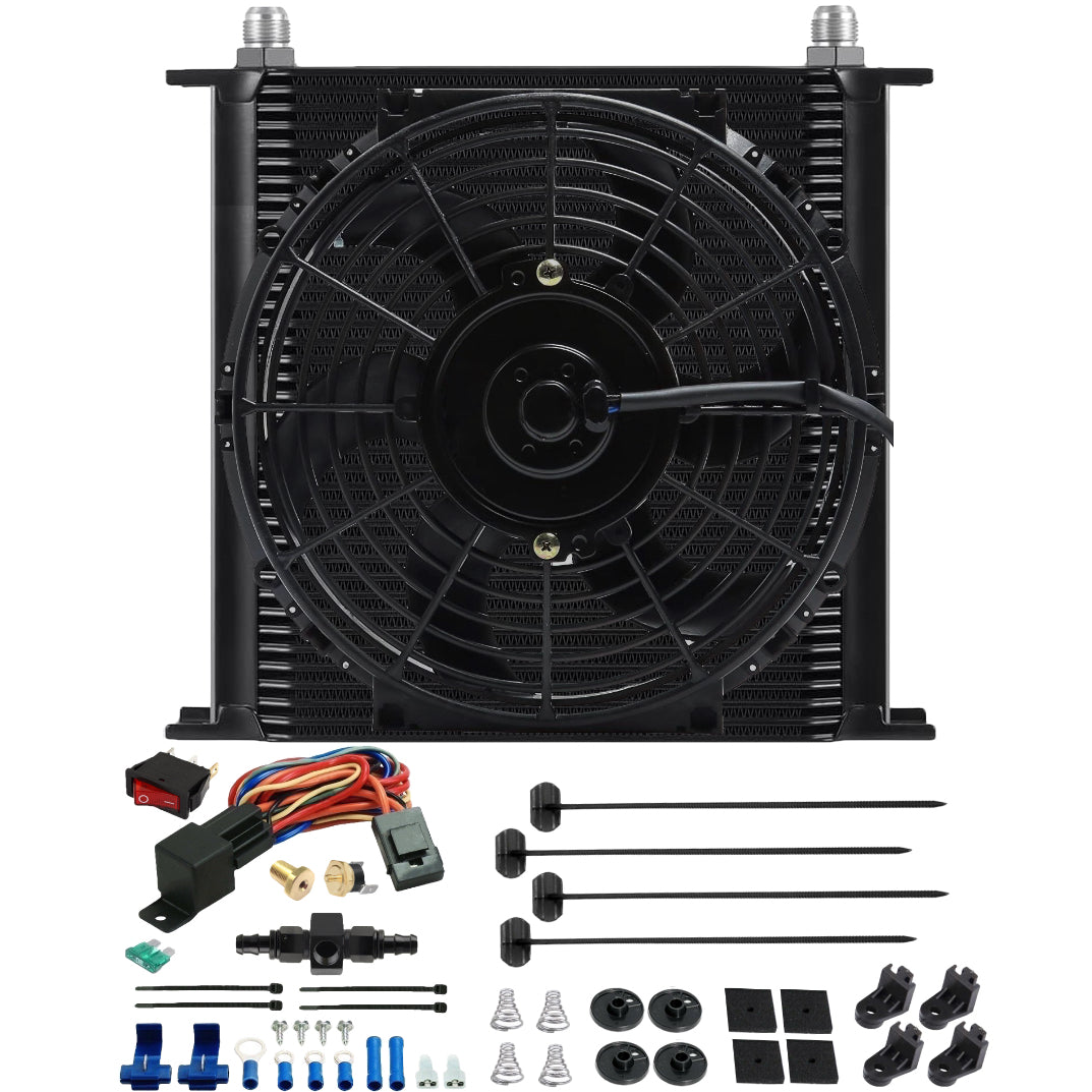 40 Row Engine Transmission Oil Cooler Fan with In-Hose Thermostat Switch & Wire Kit - Heavy Duty Cooling Solution for Trucks, SUVs & Performance Vehicles