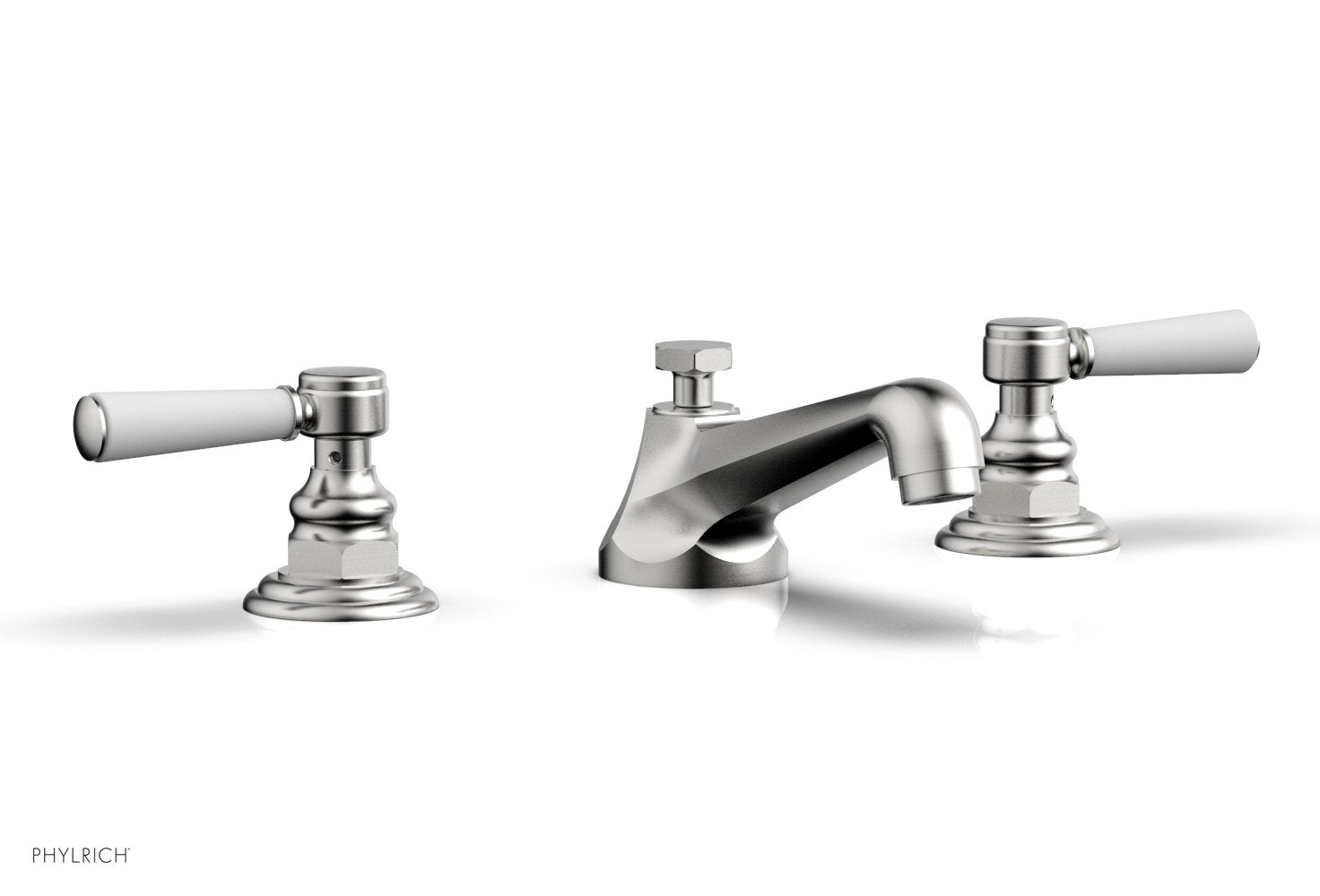 HEX TRADITIONAL Widespread Bathroom Faucet - Satin White Finish with Lever Handles (Model 500-02) - Perfect for Modern Vanities and Guest Bathrooms