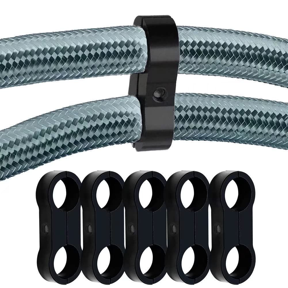 8AN Black Aluminum Hose Clamp Separator - Fuel, Oil, Brake, Water & Gas Line Adapter (6-Piece Set) for Automotive, Marine & Industrial Applications
