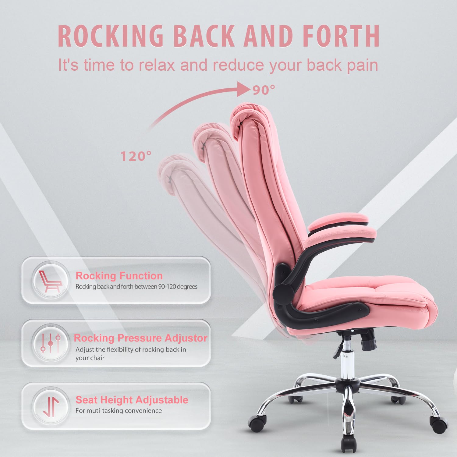 Ergonomic High Back Pink Office Chair for Women - 90°-120° Adjustable Swivel Computer Desk Chair with Wheels & Lumbar Support - Perfect for Home Office, Gaming, and Executive Workspaces