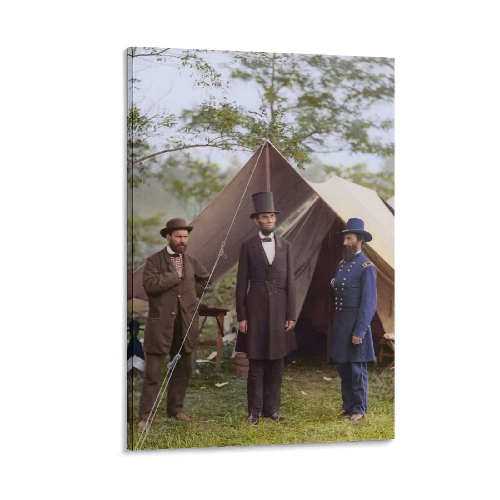 Vintage Civil War Poster - Colorized Historical Photo of Allan Pinkerton & Abraham Lincoln - Canvas Wall Art for Home Decor - 24x36 Inches (60x90cm) - Perfect for Living Room, Bedroom, Office & History Classroom Display
