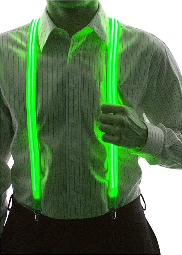 LED Suspenders for Men & Women - Glow in The Dark Neon Light Up Suspenders - Costume Accessory for Parties, Raves & Night Events