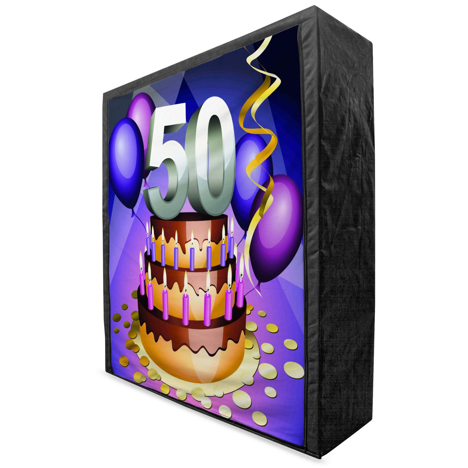 Ambesonne 50th Birthday Portable Fabric Wardrobe - Large Cream Cake with Candles, Balloons & Ribbons Print - 59