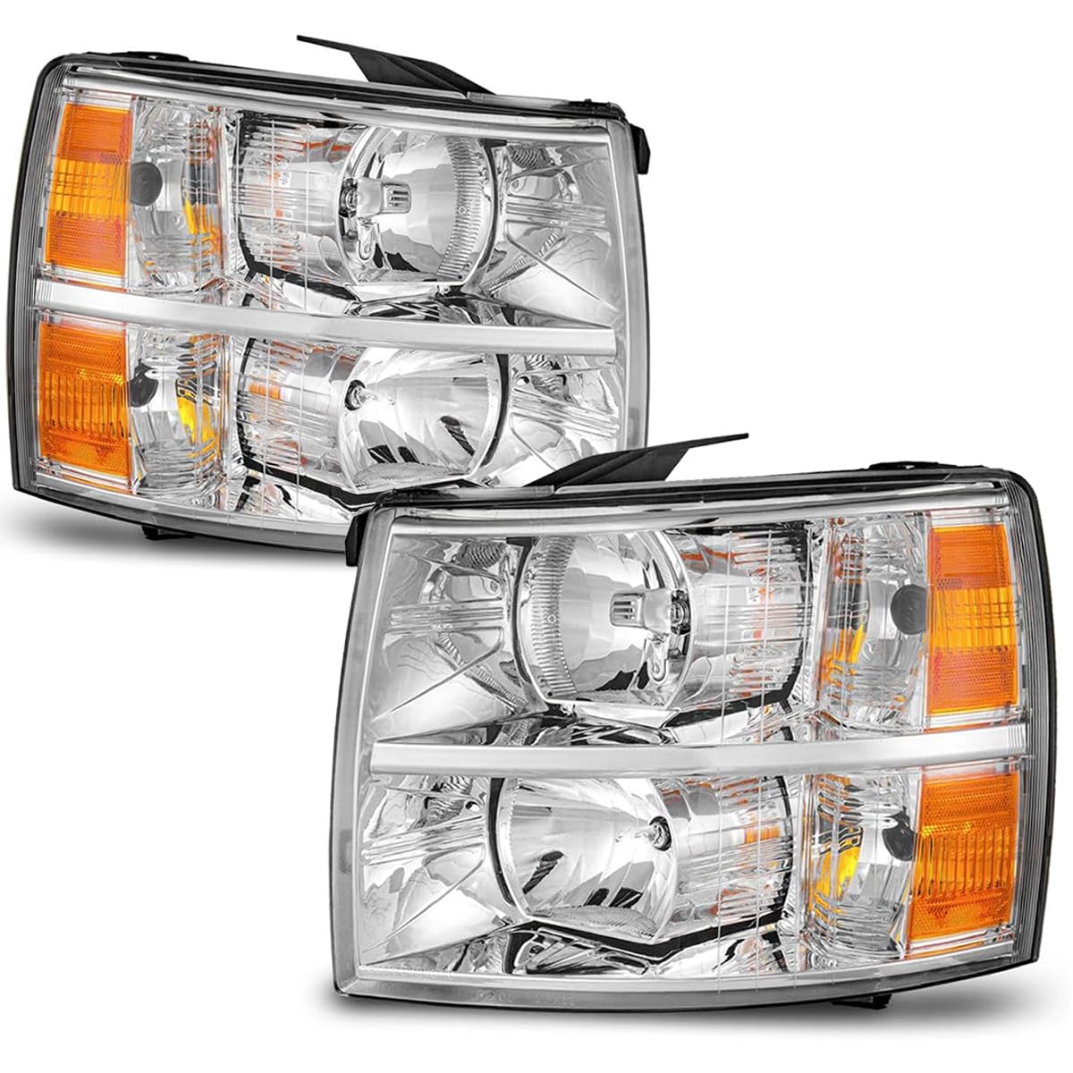 2007-2014 Chevy Silverado 1500 2500HD 3500 Headlight Assembly Replacement - Chrome Headlights Pair for Driver & Passenger | Durable LED Headlamps for Night Driving & Off-Road Adventures