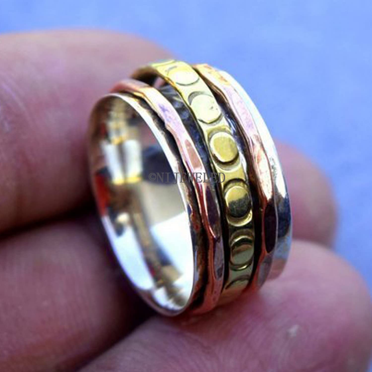 Elegant Spinner Ring for Women - 925 Sterling Silver, Brass & Copper Anxiety Relief Ring - Stress Relief & Meditation Jewelry - Perfect for Daily Wear, Gifts & Relaxation