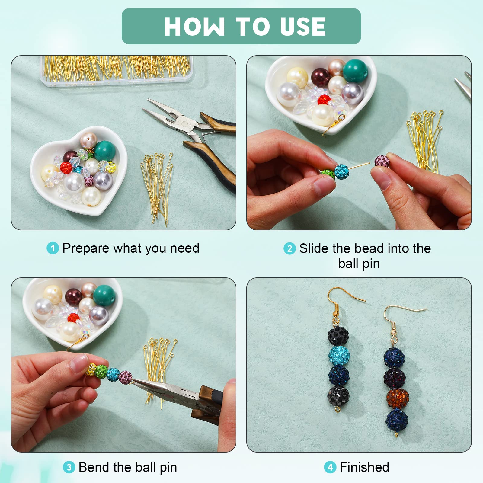 Sureio 500 Pieces 2 Inch (50mm) Gold Eye Pins for Jewelry Making - DIY Earring Headpins, Craft Supplies for Bracelets, Necklaces & Pendants - Perfect for Beading, Wire Wrapping & Handmade Jewelry Designs