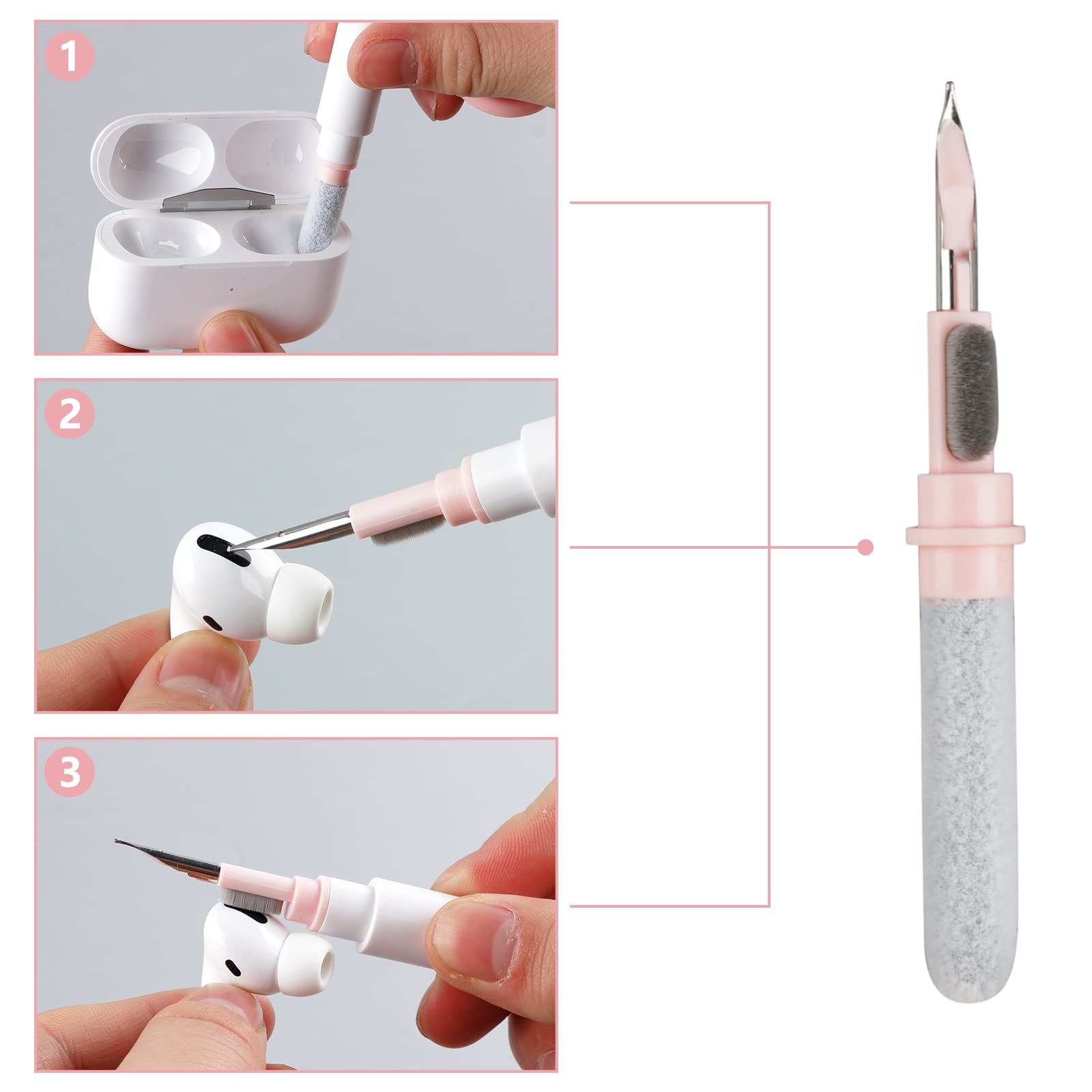 7-in-1 Soft Brush Keyboard Cleaner Kit - Microfiber Brush, Keycap Puller & Corner Duster for Computer, Laptop, Bluetooth Headset, AirPods, Camera Lens, Lego - Pink | Perfect for Office, Gaming & Electronics Maintenance