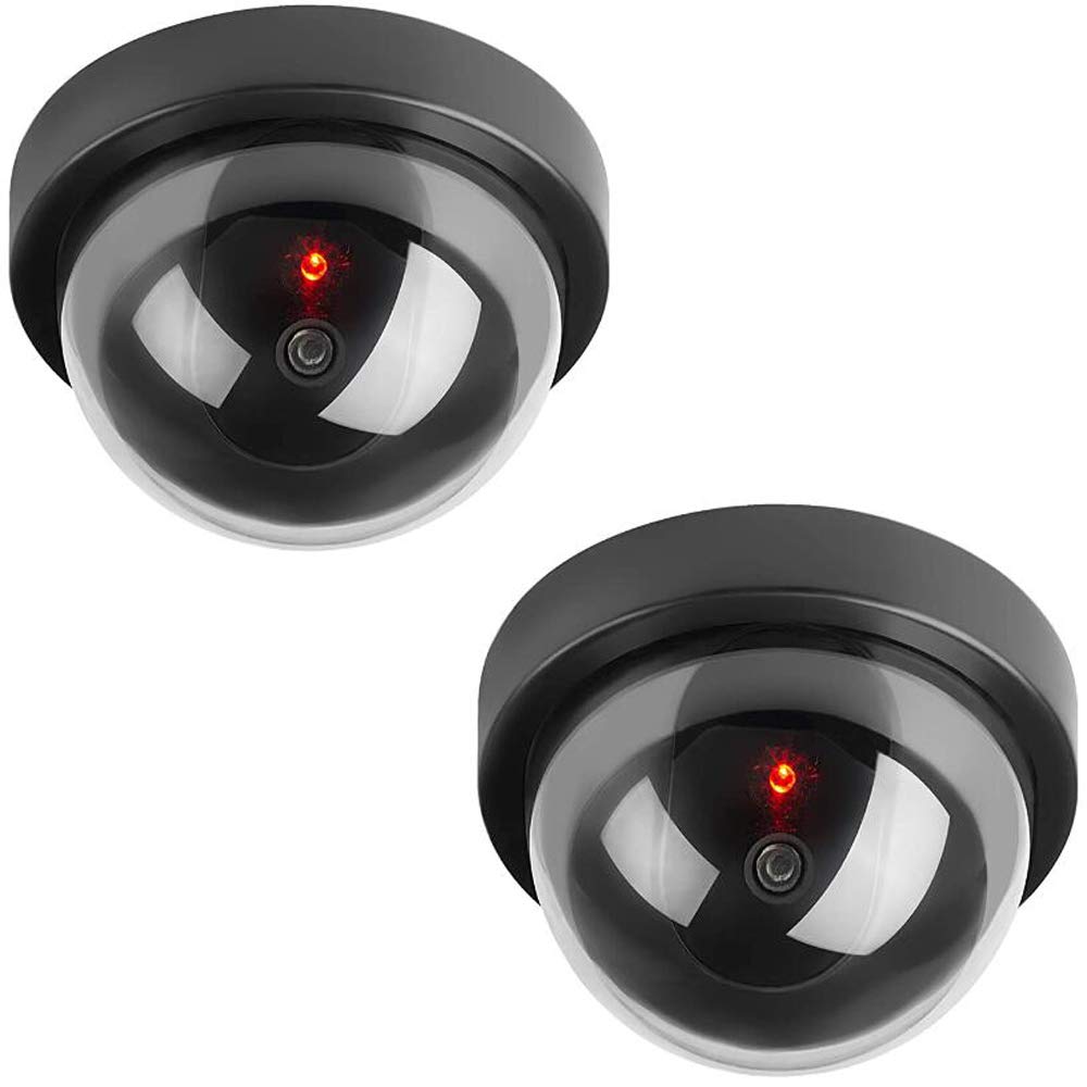 2 Pack BW Fake Security Cameras with Blinking LED Light - Dummy Dome Surveillance Camera for Home & Office Security | Ideal for Deterring Burglars & Enhancing Safety