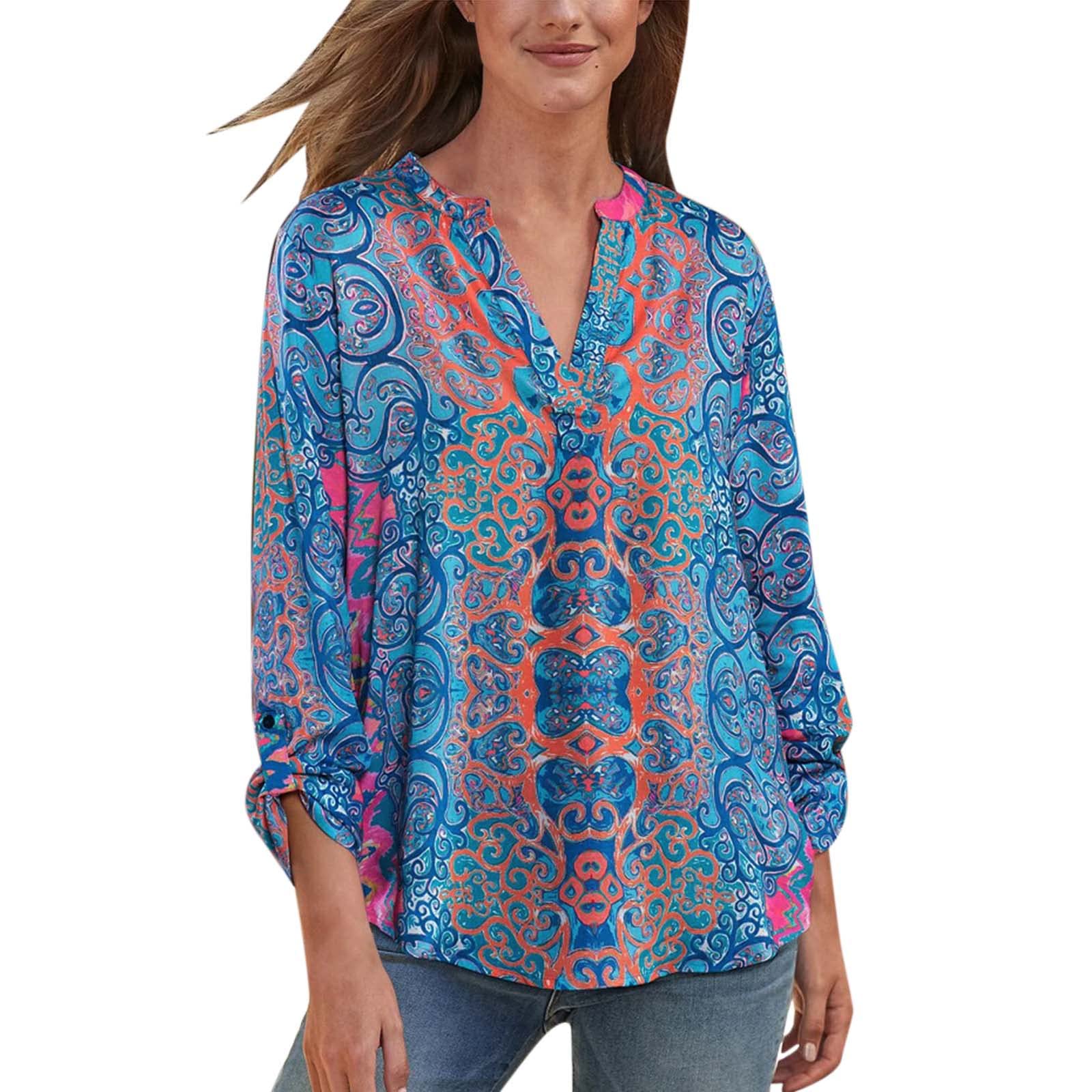 Women's White Long Sleeve V-Neck T-Shirt - Loose Fit Casual Pullover Top with Printed Design for Everyday Wear, Office & Outings