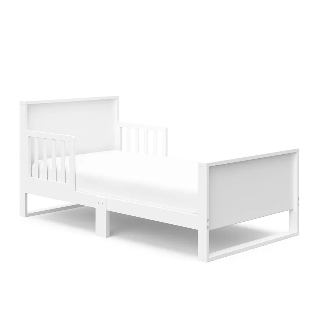 Slumber White Crib Toddler Bed - Convertible Baby to Toddler Bed with Safety Rails - Perfect for Nursery, Daycare & First Big Kid Bed Transition