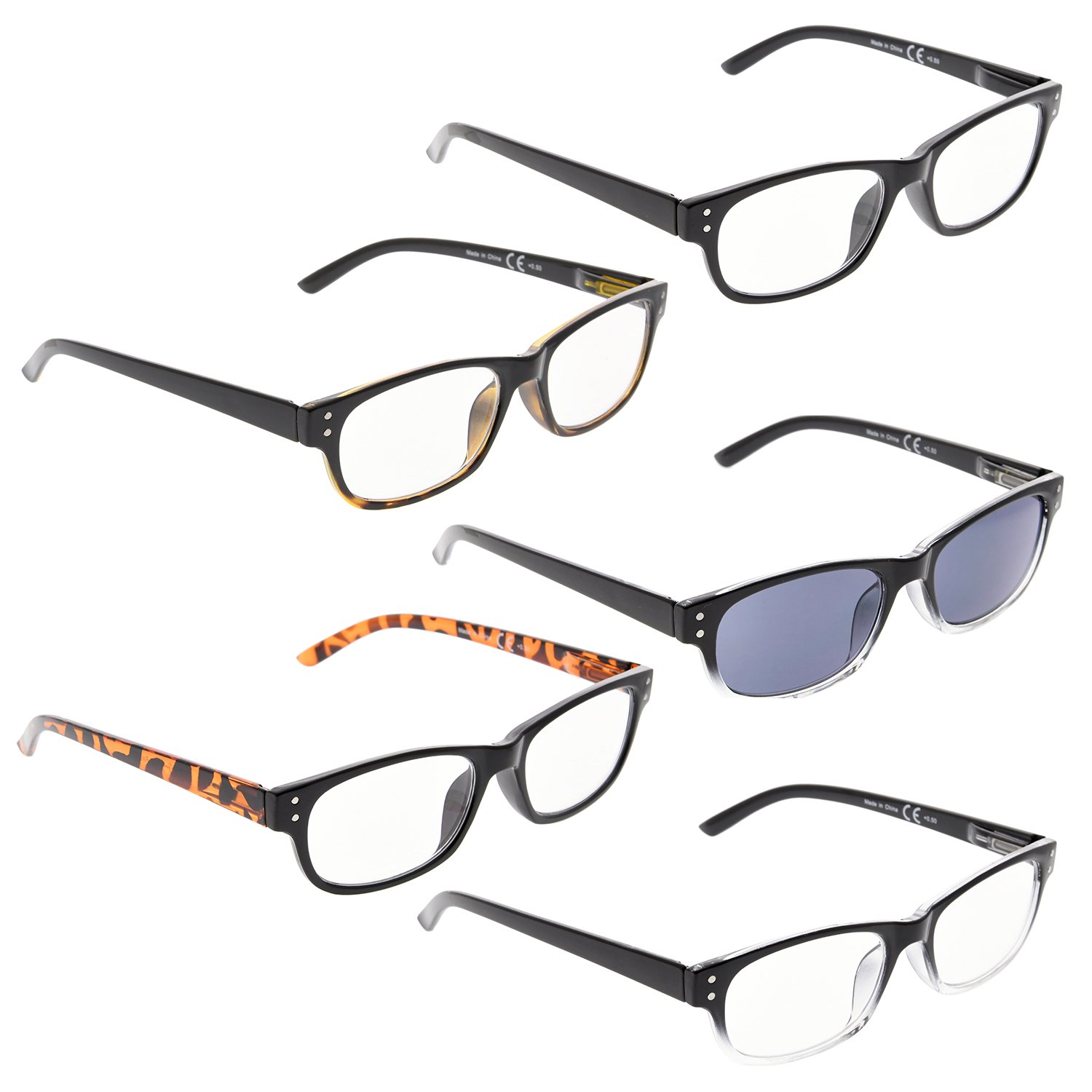 Vintage Reading Glasses 5-Pack with Sunshine Readers - Stylish & Durable Eyewear for Reading, Computer Use, and Outdoor Activities