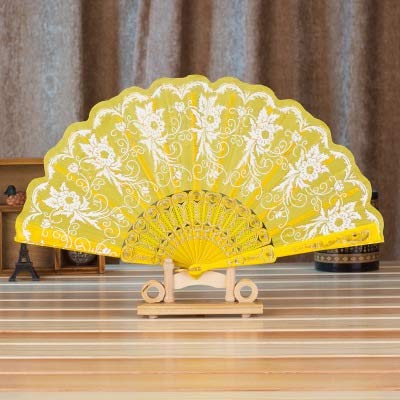 TCXSSL 2021 Newest Chinese & Spanish Style Wedding Dance Party Lace Silk Folding Hand Fan - Elegant Souvenir Gift for Bridesmaids, Flamenco Dancers & Cultural Events (Color: Yellow) - Perfect for Weddings, Performances & Home Decor