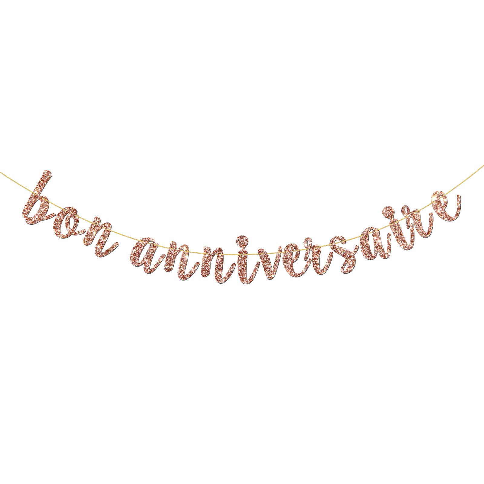 INNORU Bon Anniversaire Banner - French Themed Birthday Party Decorations with Rose Gold Glitter | Anniversary Bunting Garland for Wedding, Baby Shower & Special Events