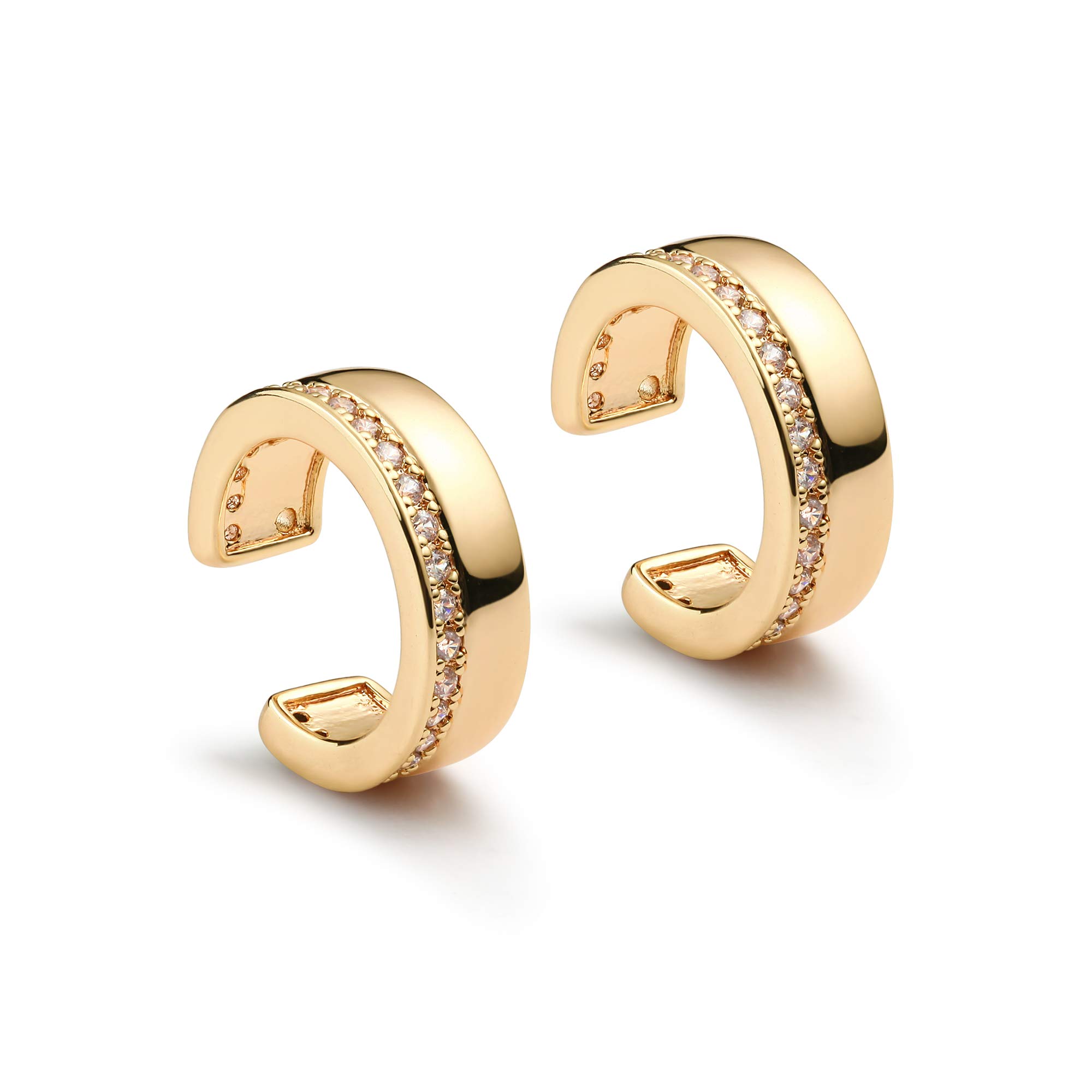 VACRONA 14K Gold Plated Cubic Zirconia Ear Cuff - Hypoallergenic Non-Pierced Helix Wrap Earrings for Women | Sparkling Round Cuff Ear Jewelry | Perfect Gift for Birthday, Anniversary & Special Occasions