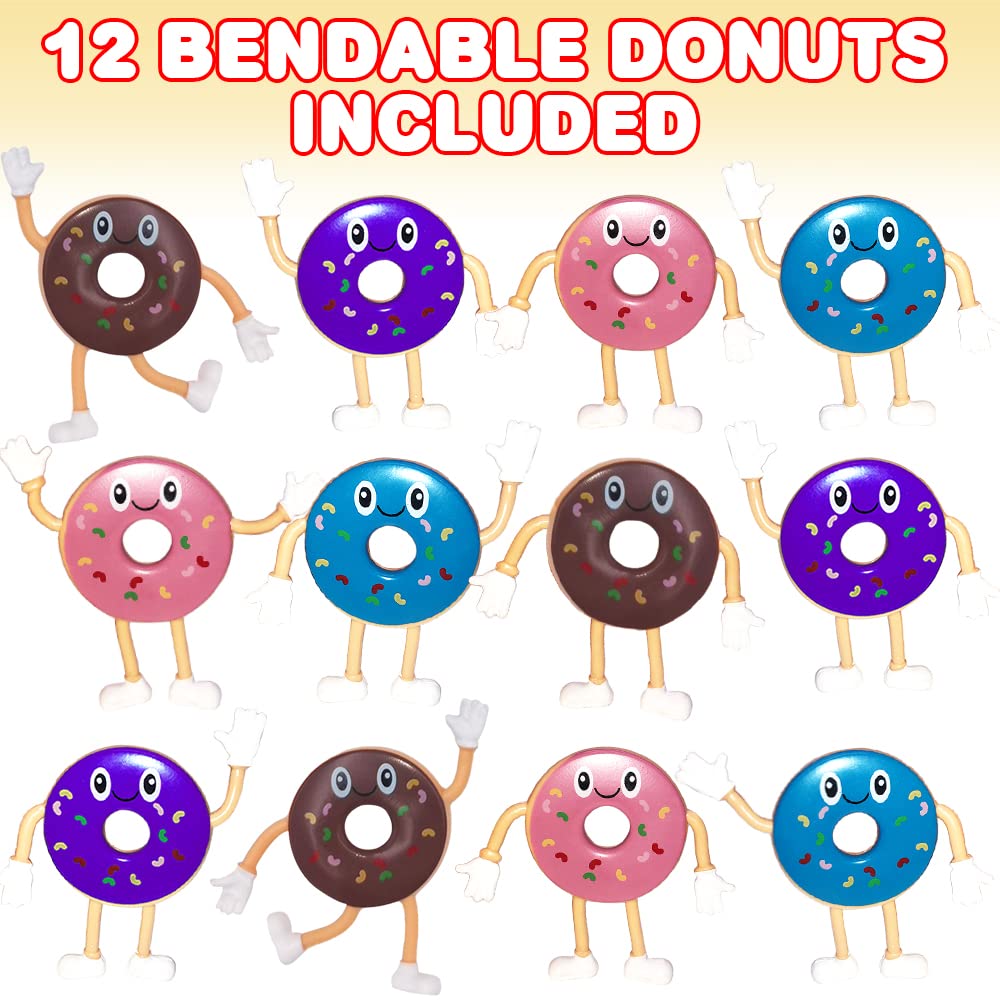 ArtCreativity 12-Piece Bendable Donut Figures Set - Flexible Fun Toys for Kids | Party Favors, Stress Relief Fidget Toys, Easter Basket & Piñata Fillers | Perfect for Birthday Parties, Classroom Rewards & Sensory Play