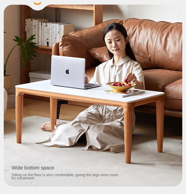 Modern Pine Solid Wood Coffee Table with Rock Plate Design - Stylish and Durable Living Room Furniture for Home Decor
