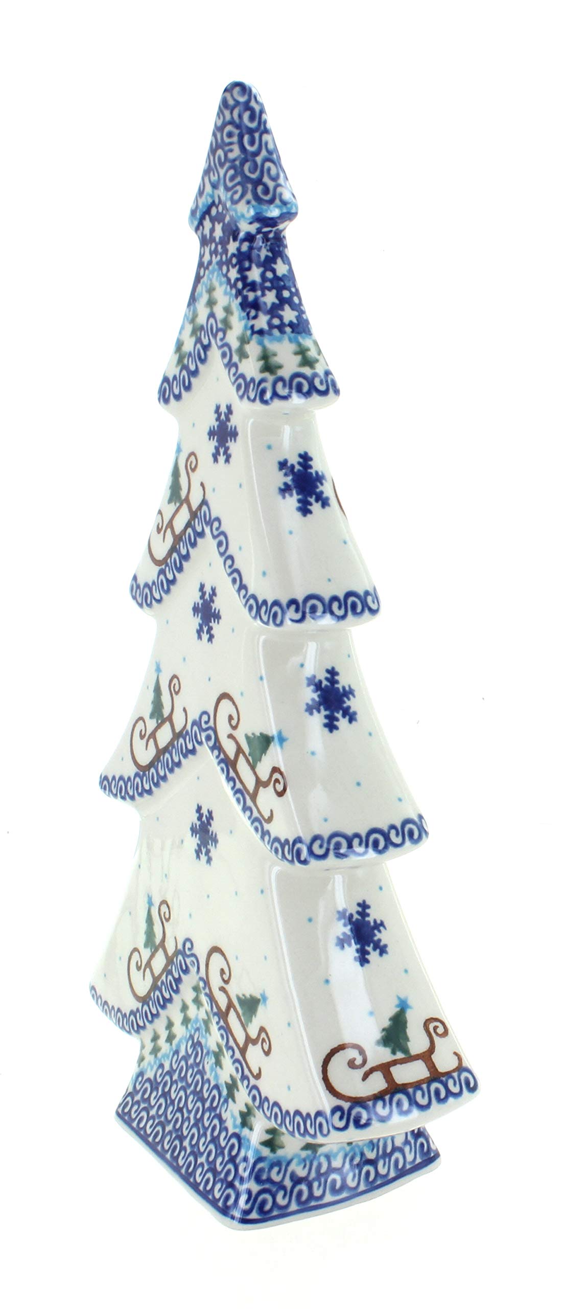 Blue Rose Polish Pottery Noel Nights Flat Christmas Tree Ornament - Handmade Ceramic Holiday Decor for Xmas Tree, Gift, Mantel & Tabletop Decoration