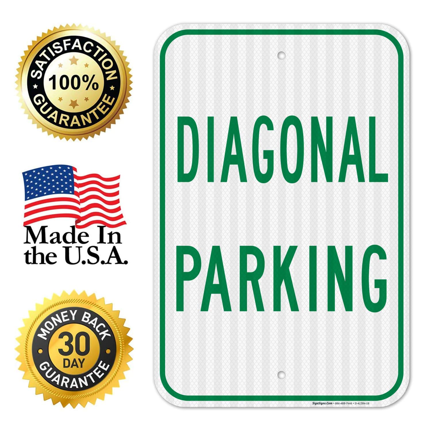 12x18 Inch Diagonal Parking Sign - 3M EGP Reflective .063 Aluminum - Fade Resistant & Easy Mounting - Indoor/Outdoor Use - Made in USA - Perfect for Parking Lots, Garages & Driveways