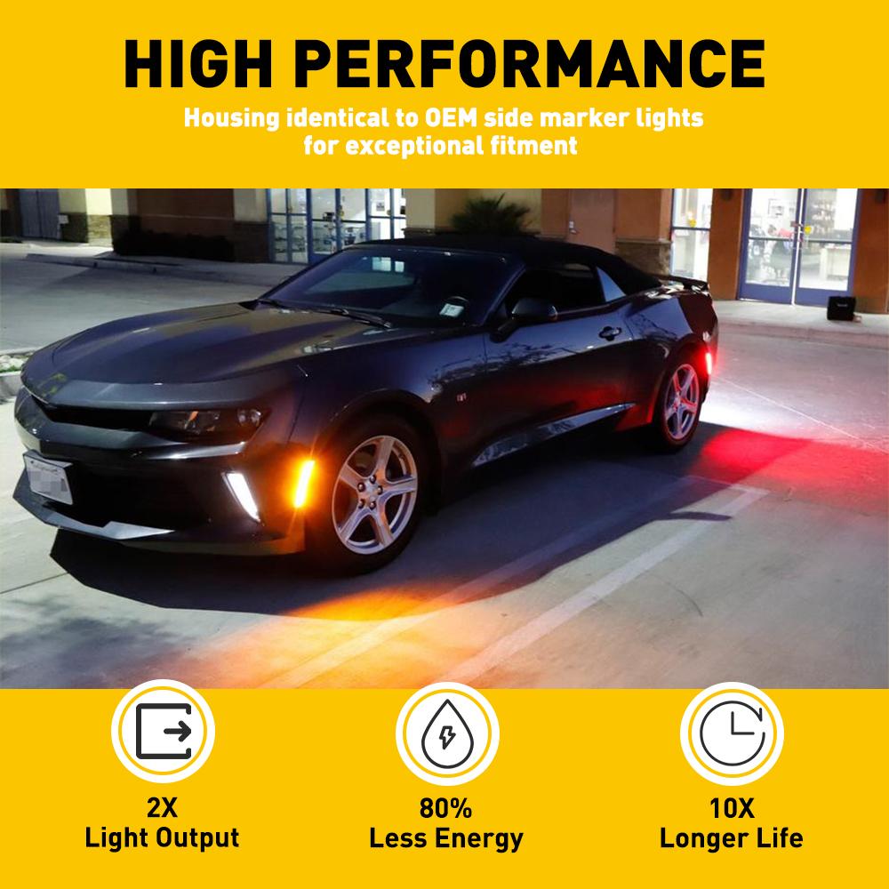 2010-2015 Chevy Camaro LED Side Marker Lights - Red/Amber Smoked Lens Replacement for Enhanced Visibility & Style | Perfect for Night Driving & Car Customization
