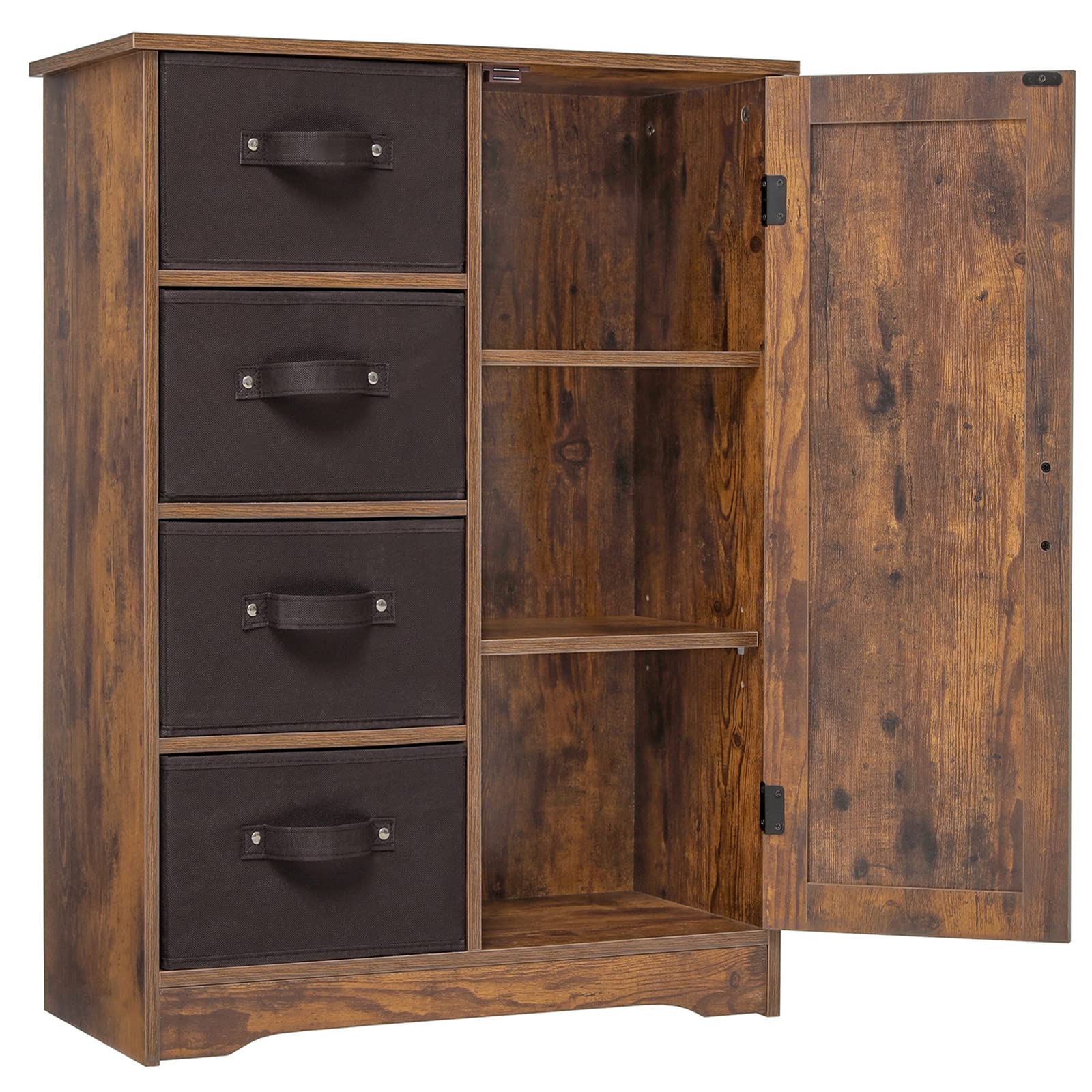Rustic Brown Storage Cabinet with 4 Drawers & Door - Living Room & Bedroom Organizer
