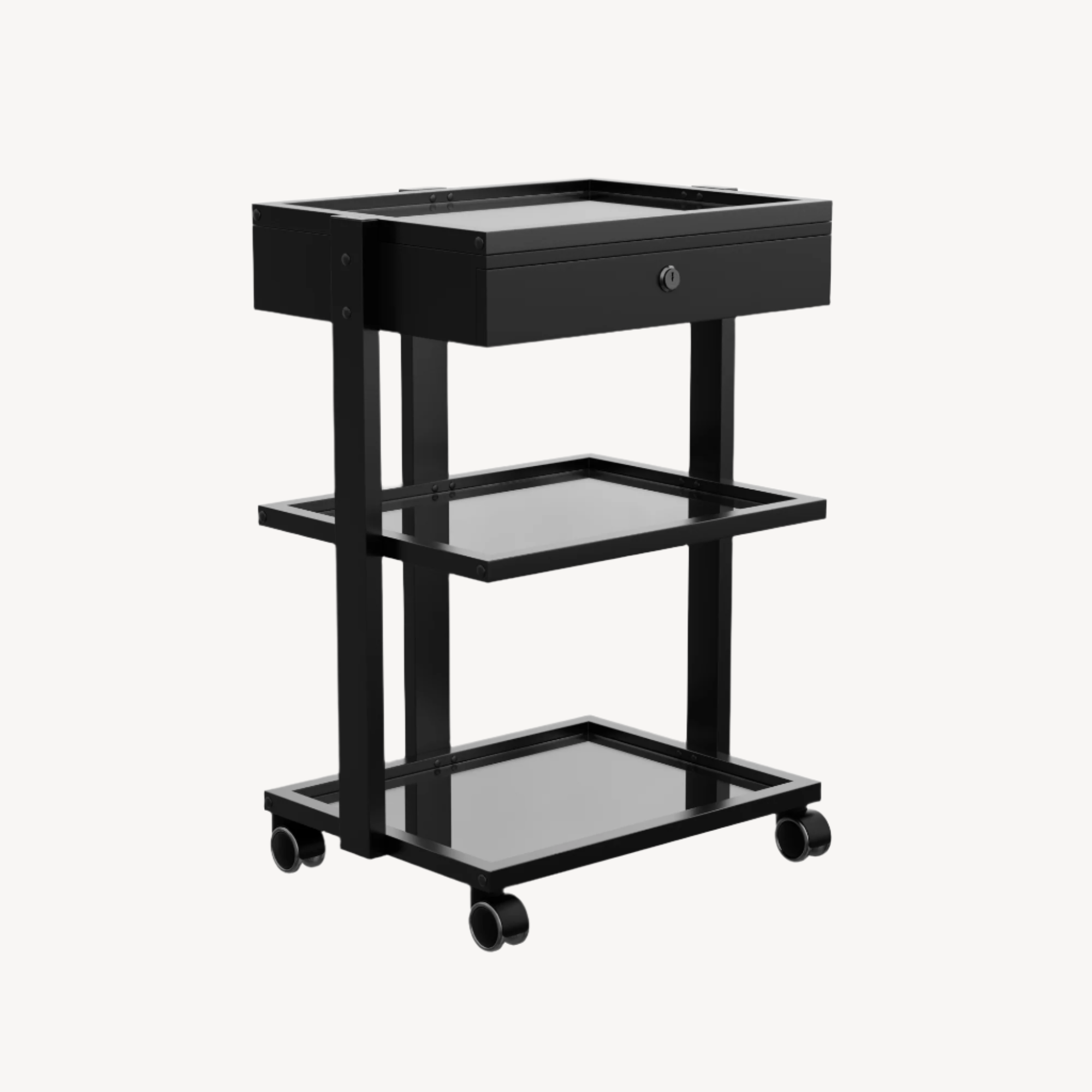 Premium 3-Tier Glass Beauty Trolley with Locking Drawer - Professional Salon Organizer for Makeup, Nail & Hair Tools (1040A) - Perfect for Salon, Spa & Home Beauty Stations