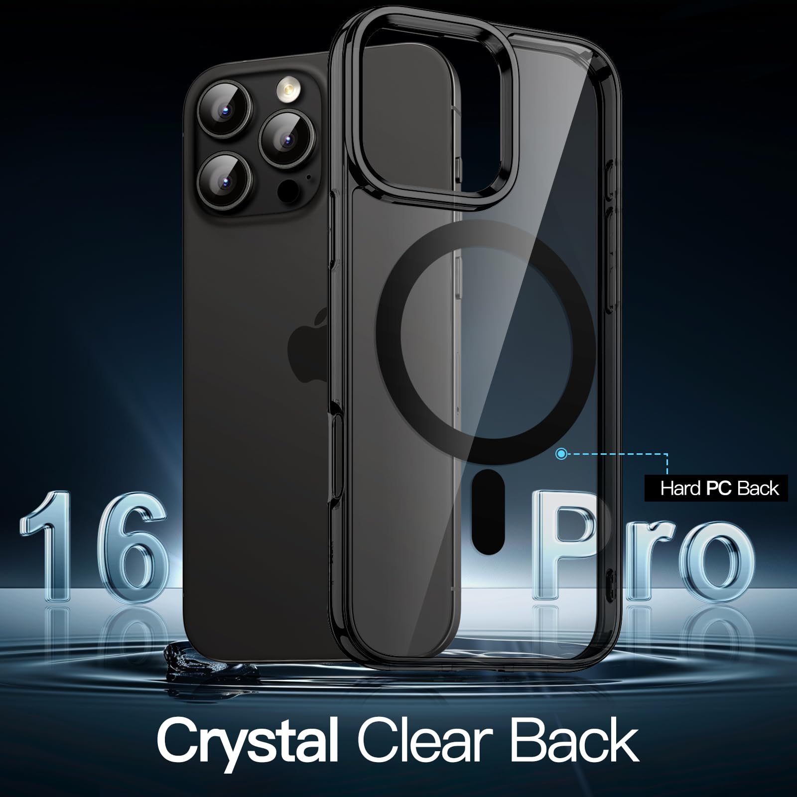 JETech Magnetic Case for iPhone 16 Pro 6.3-Inch | MagSafe Compatible | Shockproof & Anti-Scratch Clear Back Bumper Cover (Black) | Perfect for Daily Use, Outdoor Activities & Wireless Charging