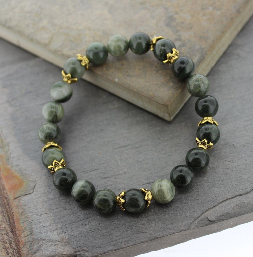 Green Jasper Wrist Mala Bracelet with Gold Caps - Spiritual Healing Meditation Yoga Accessory for Stress Relief & Positive Energy