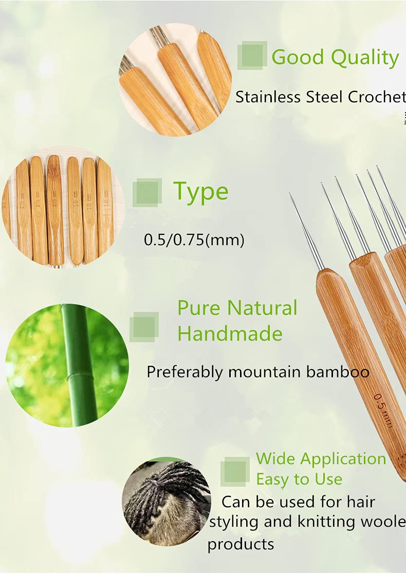 YOUMOO 3-Piece Dreadlock Crochet Hook Set - 0.75mm Professional Hair Braiding Tools (1 Hook, 2 Hooks, 3 Hooks) for Locs, Extensions & Natural Hair Styling - Perfect for Salon & DIY Hair Care