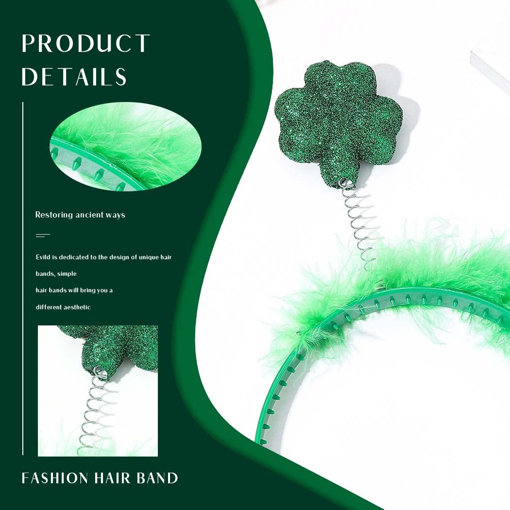 St. Patrick's Day Headbands - 2 Pack Green Shamrock Clover Hair Accessories for Women & Girls | Irish Party Costume, Rave & St. Patty's Day Celebration