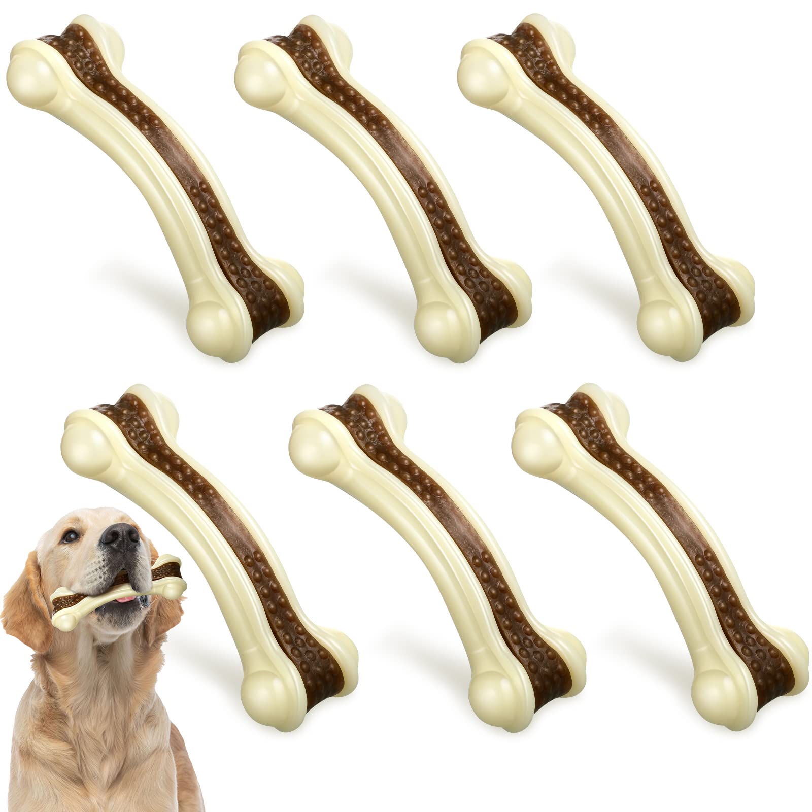 **Sosation 6-Pack Durable Nylon Dog Chew Toys for Aggressive Chewers - Beef Flavor Puppy Teething Bones for Small, Medium & Large Breed Dogs - Tough & Safe Chew Toys for Puppies & Adult Dogs - Perfect for Teething, Boredom Relief & Dental Health**