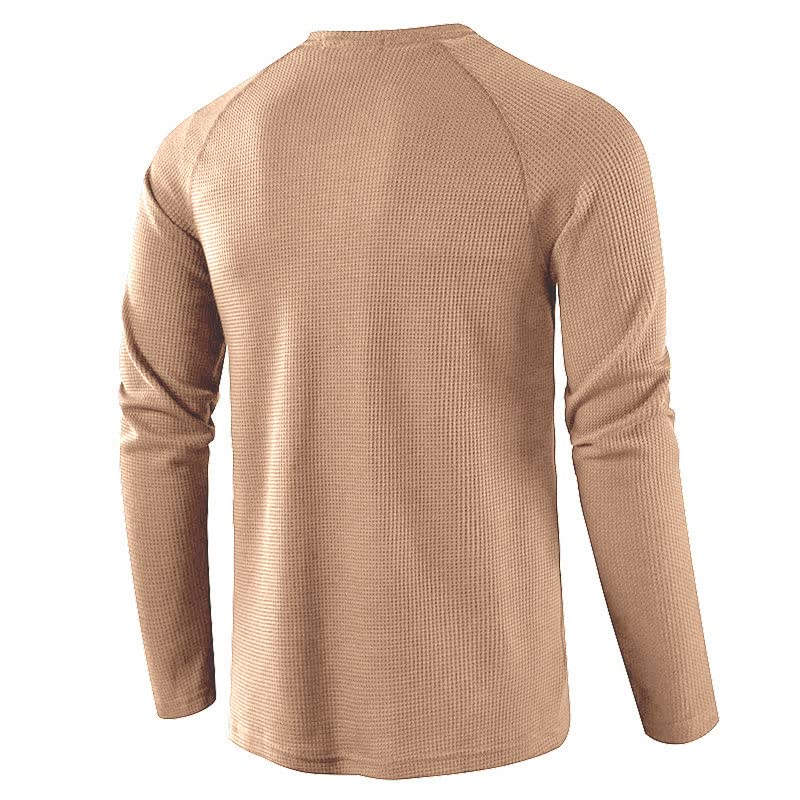 Kinkia Men's Waffle Knit Long Sleeve Henley Shirt - Solid Color Regular Fit Lightweight Casual T-Shirt for Everyday Wear & Outdoor Activities