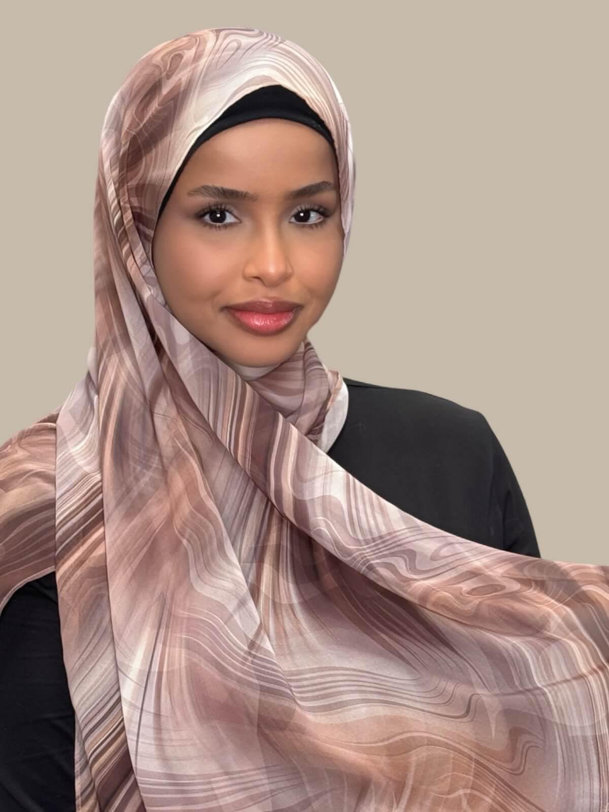 Printed Chiffon Hijab - Elegant Savanna Stripes Design - Lightweight Muslim Scarf for Women - Perfect for Daily Wear, Prayer, and Special Occasions